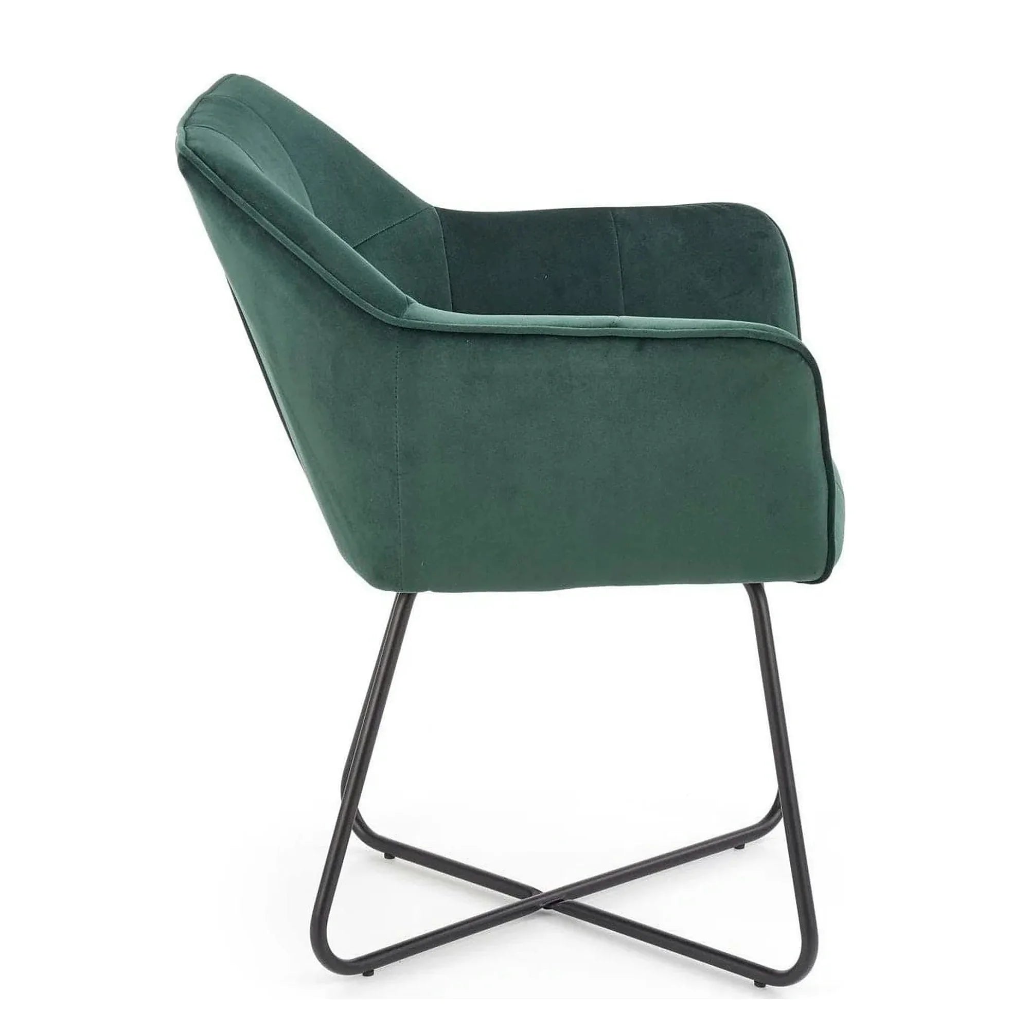 Scaun tapitat K377, verde inchis/negru, stofa catifelata/metal, 60x62x81 cm