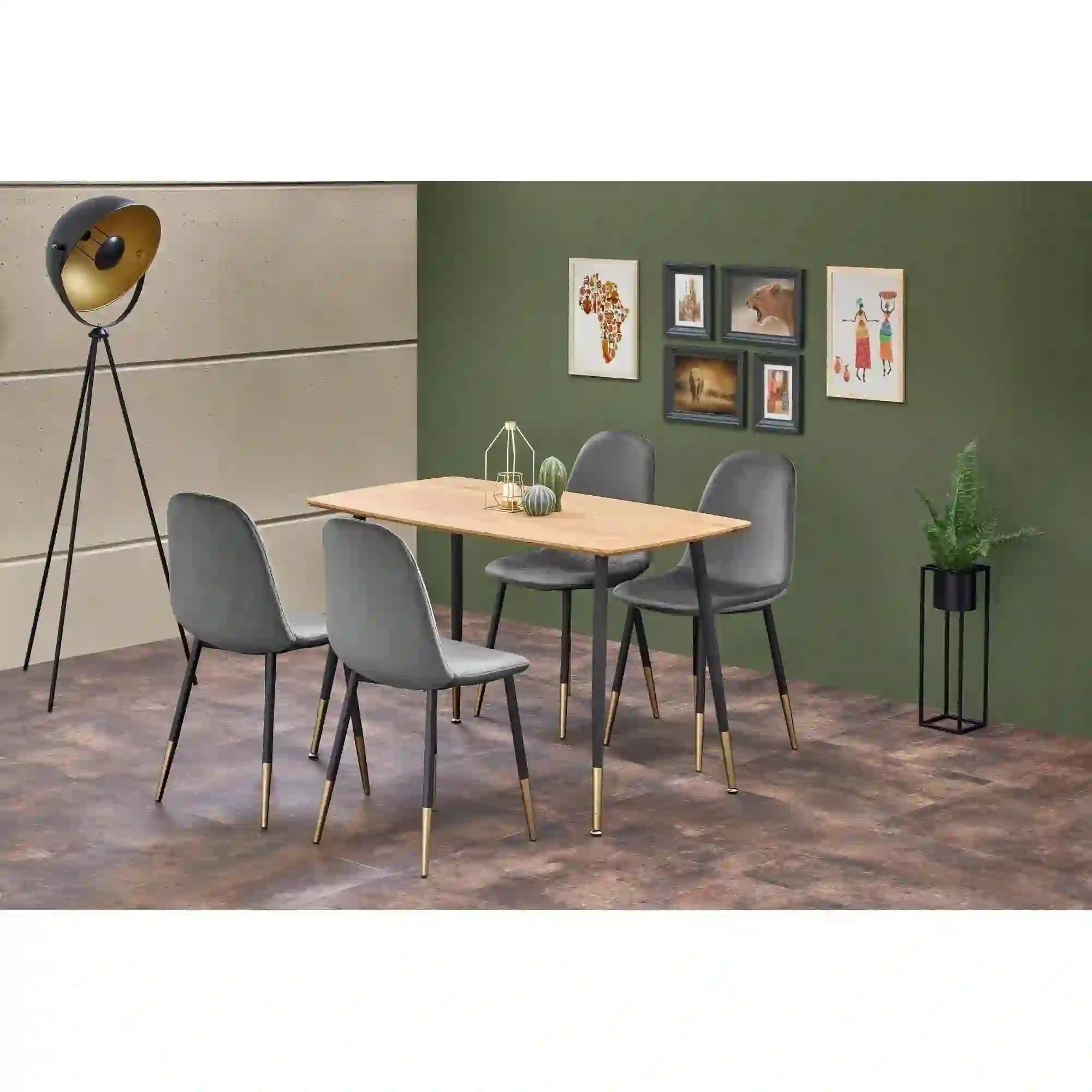 Scaun tapitat K379, gri/negru, stofa catifelata/metal, 45x48x88 cm