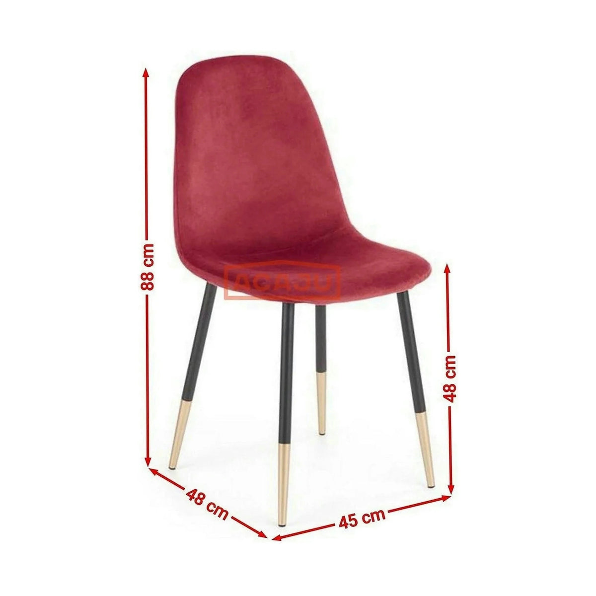Scaun tapitat K379, rosu/negru, stofa catifelata/metal, 45x48x88 cm