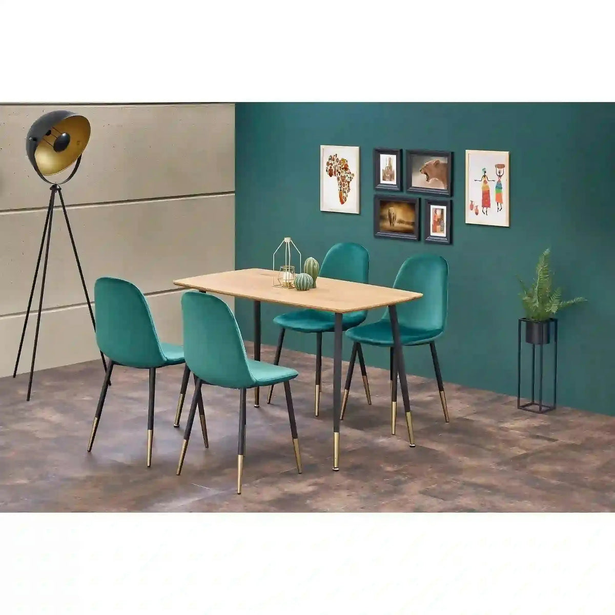 Scaun tapitat K379, verde/negru, stofa catifelata/metal, 45x48x88 cm