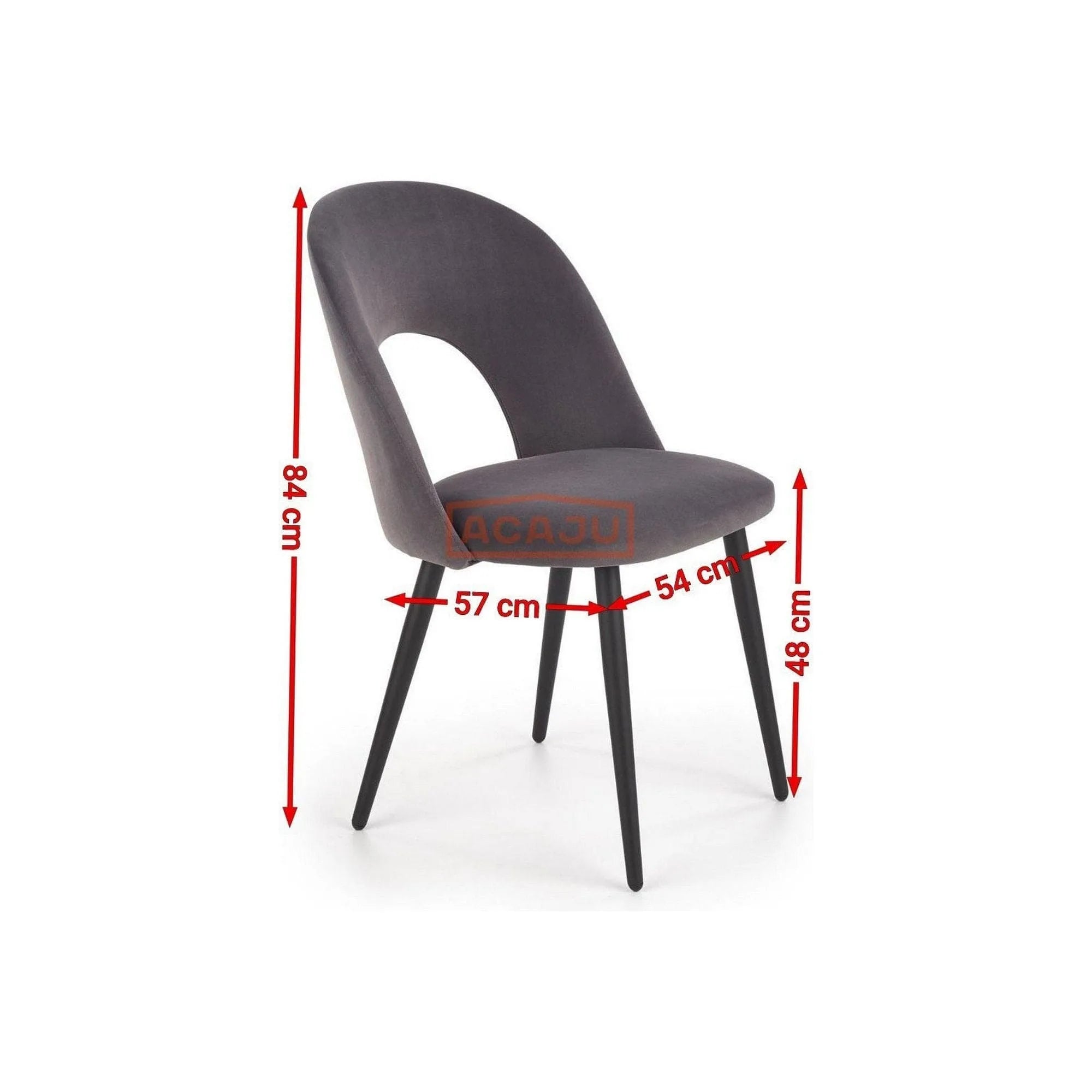 Scaun tapitat K384, gri/negru, stofa catifelata/metal, 54x57x84 cm