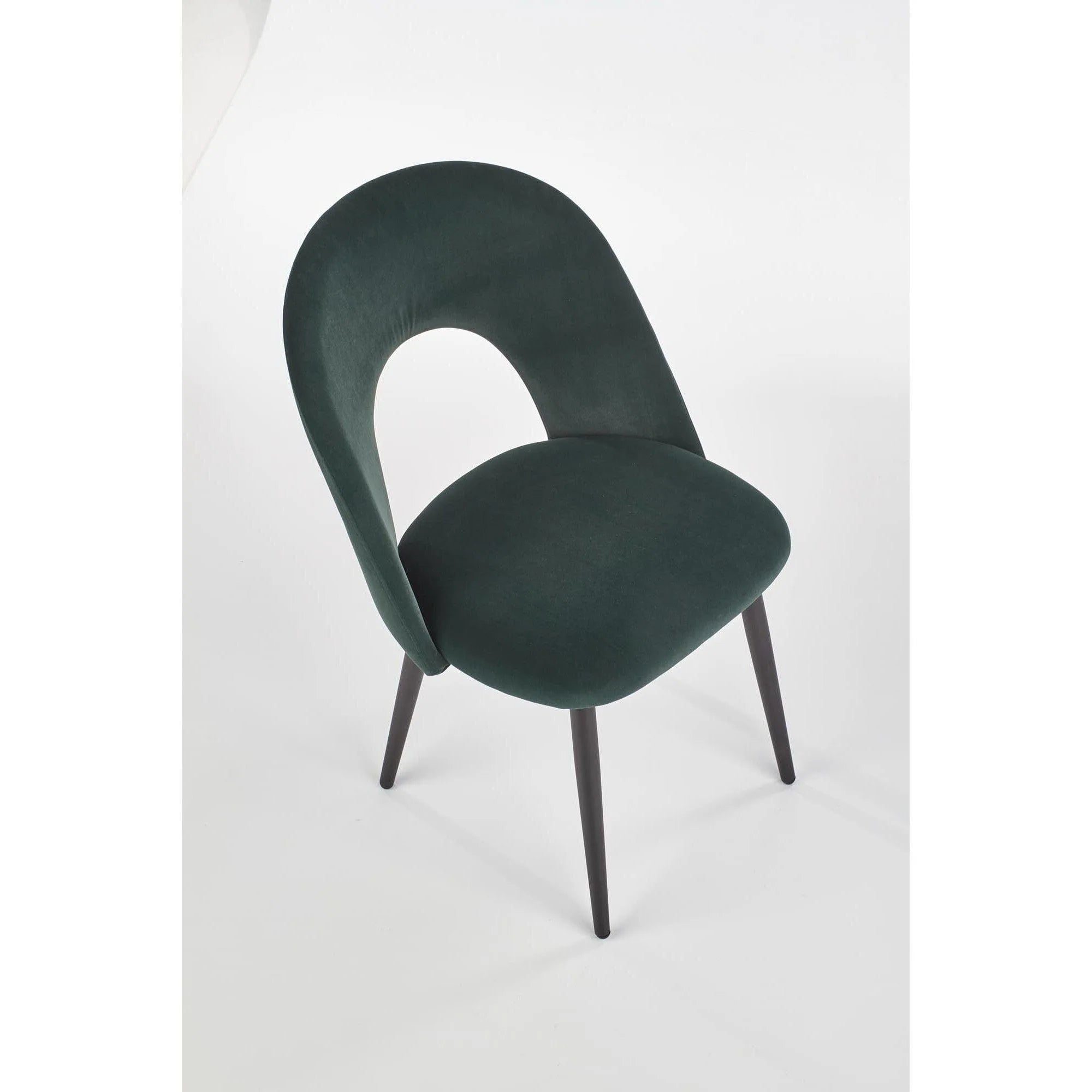 Scaun tapitat K384, verde/negru, stofa catifelata/metal, 54x57x84 cm