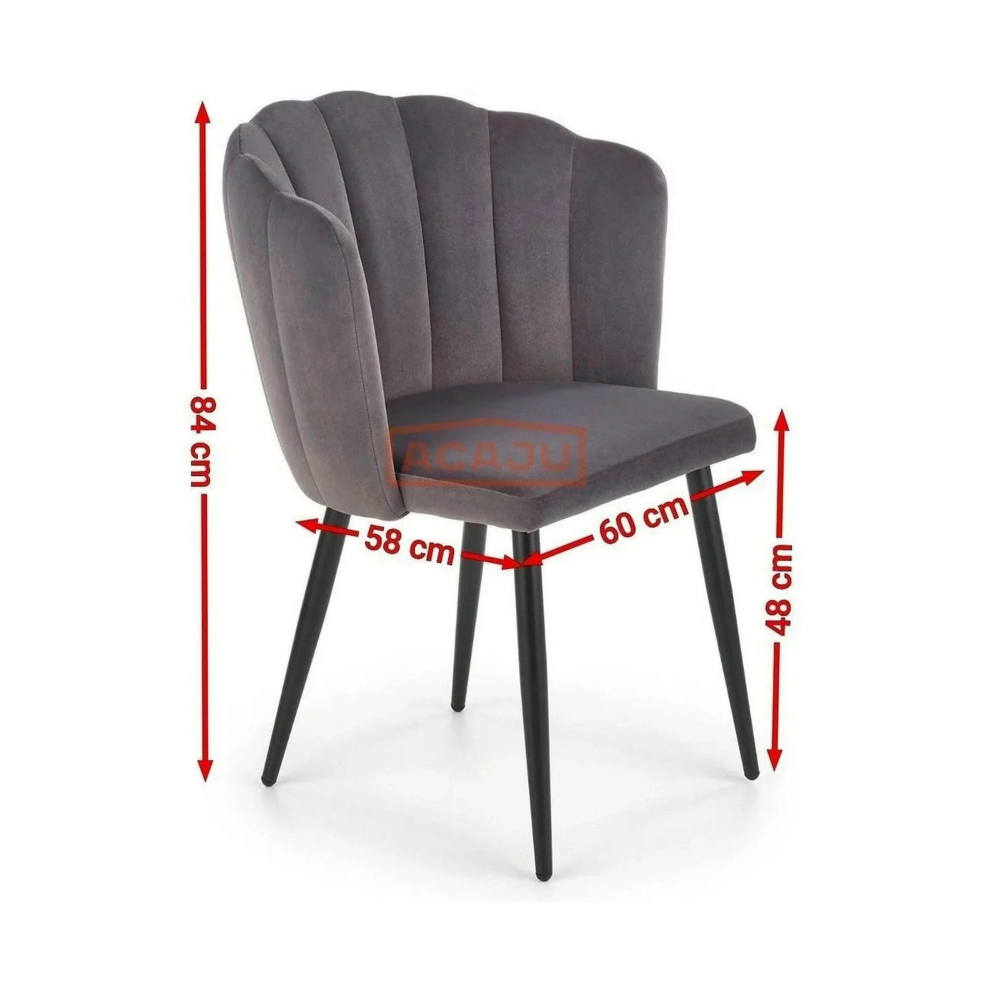Scaun tapitat K386, gri inchis/negru, stofa catifelata/metal, 60x58x84 cm