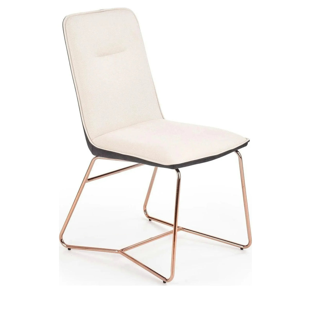Scaun tapitat K390, crem/gri inchis/roz auriu, stofa/piele ecologica/metal, 46x60x90 cm
