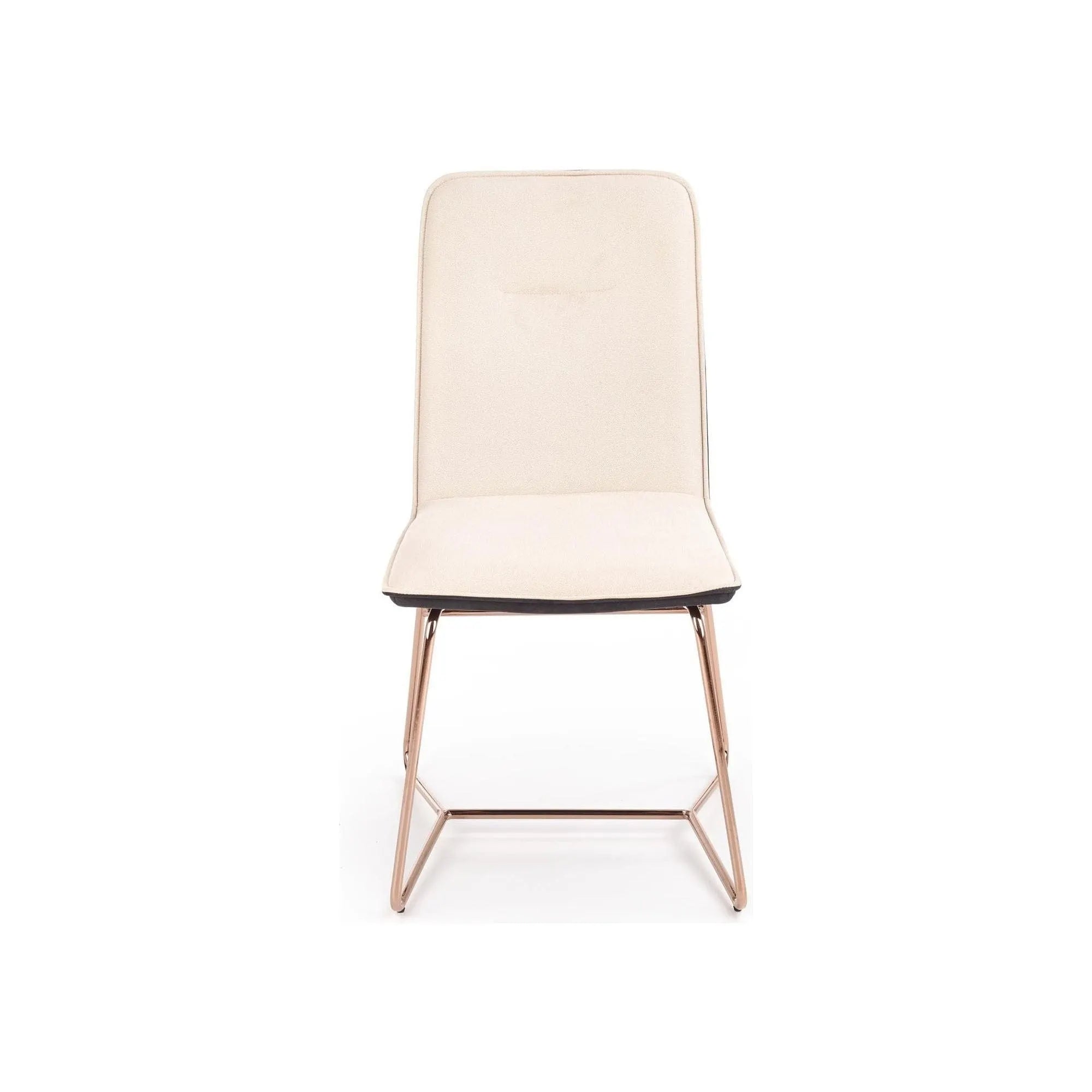 Scaun tapitat K390, crem/gri inchis/roz auriu, stofa/piele ecologica/metal, 46x60x90 cm