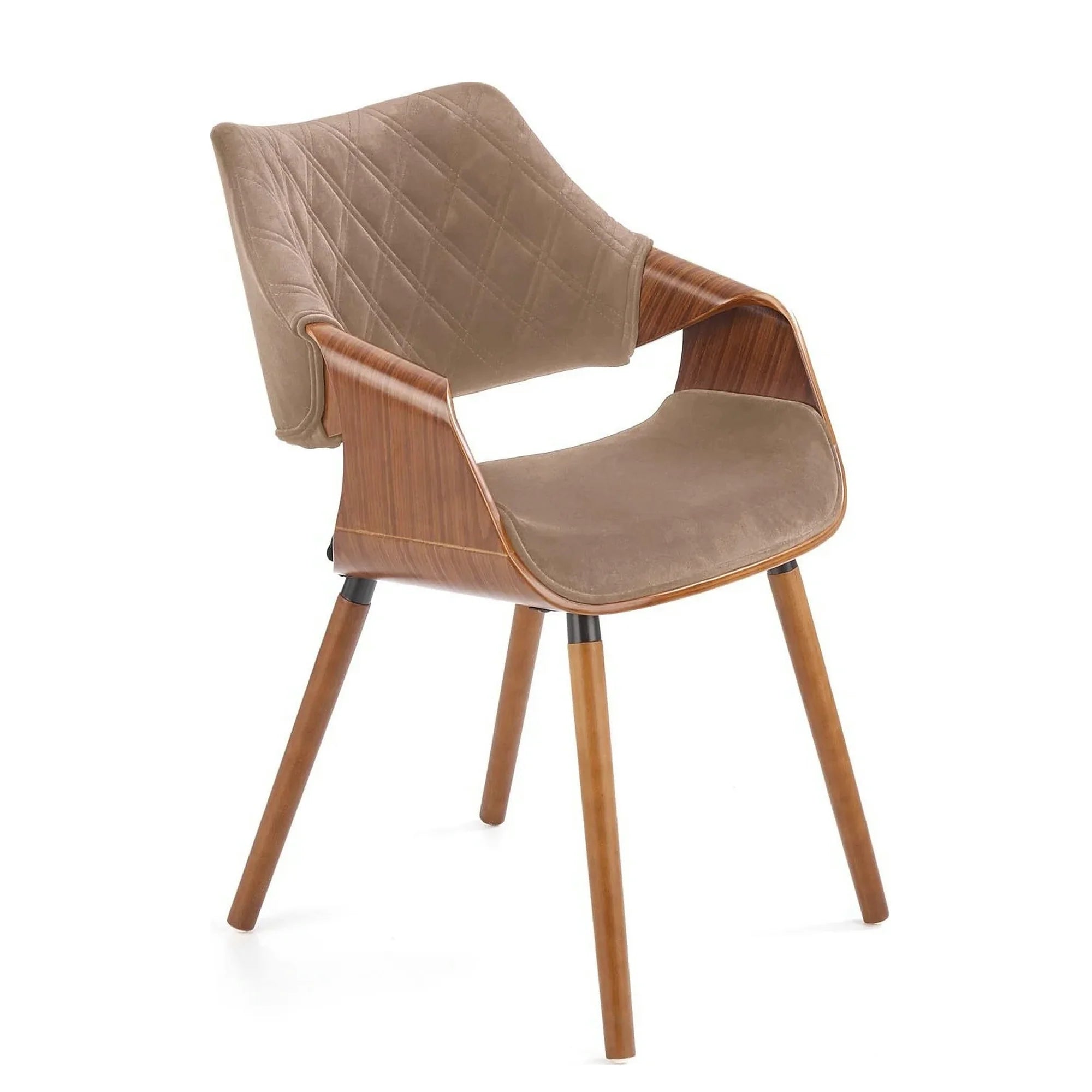 Scaun tapitat K396, bej/nuc, stofa catifelata/placaj, 56x55x77 cm
