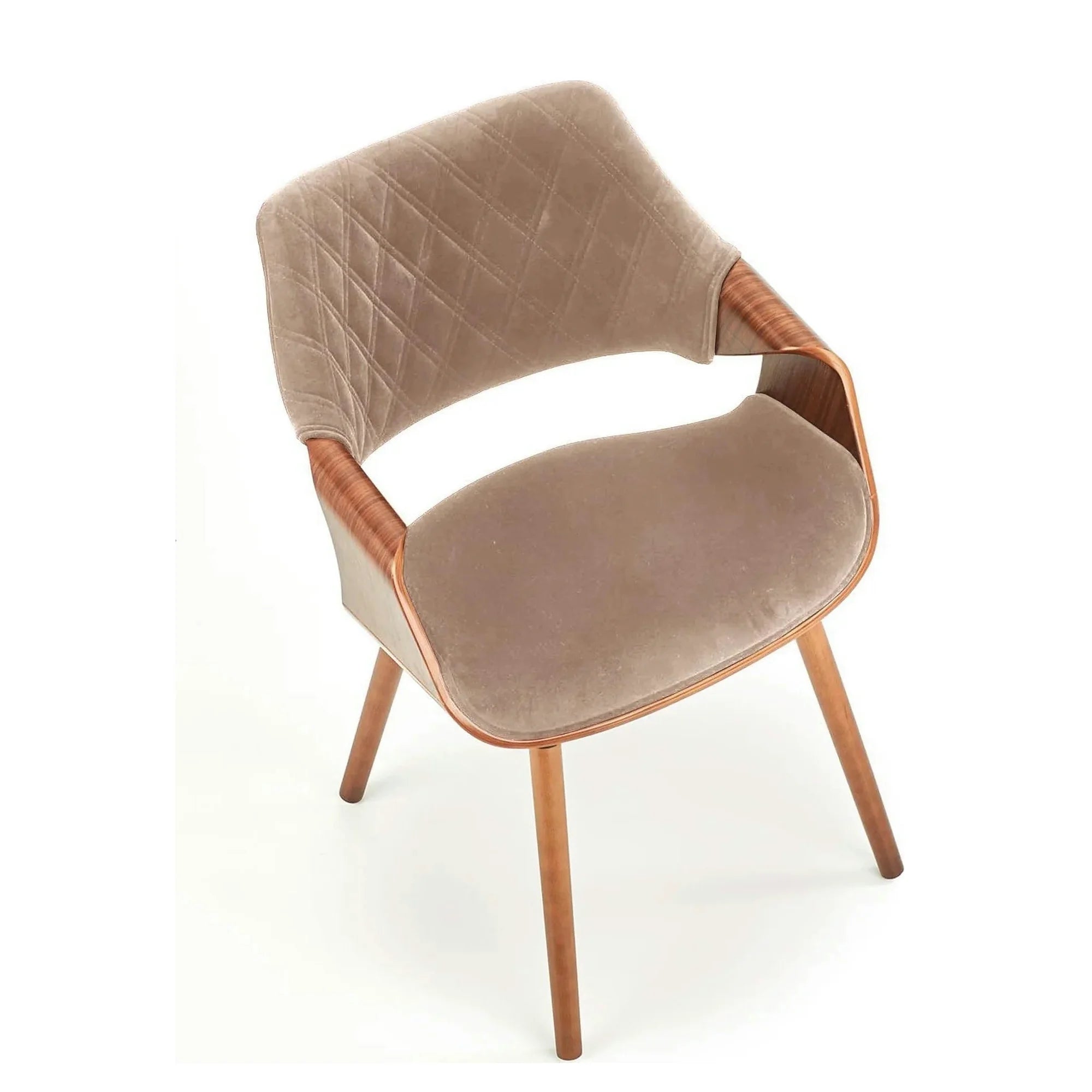 Scaun tapitat K396, bej/nuc, stofa catifelata/placaj, 56x55x77 cm