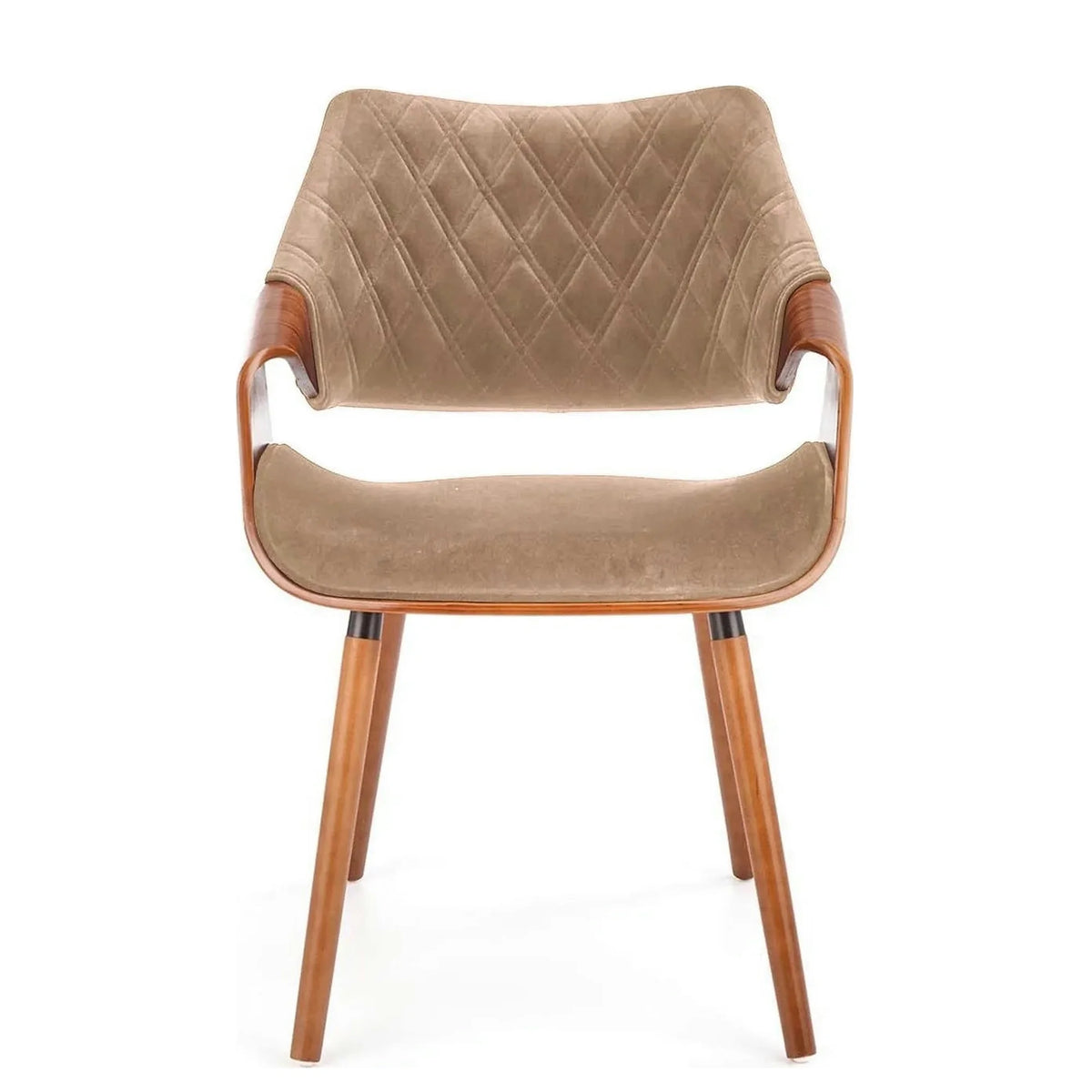 Scaun tapitat K396, bej/nuc, stofa catifelata/placaj, 56x55x77 cm