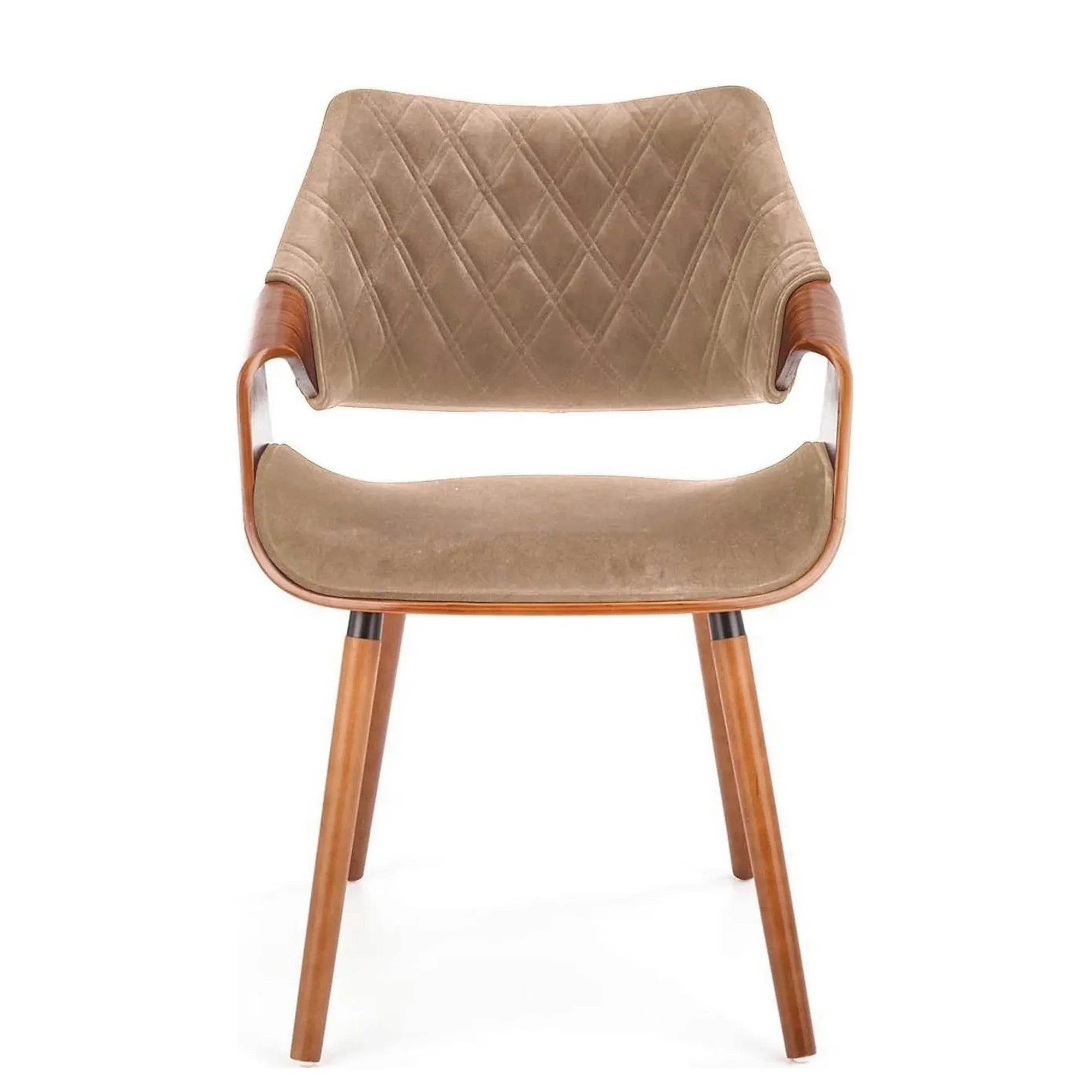 Scaun tapitat K396, bej/nuc, stofa catifelata/placaj, 56x55x77 cm