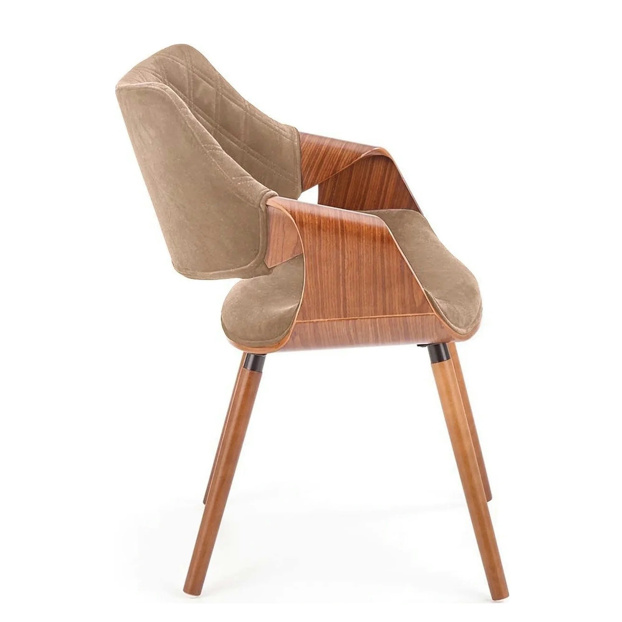 Scaun tapitat K396, bej/nuc, stofa catifelata/placaj, 56x55x77 cm