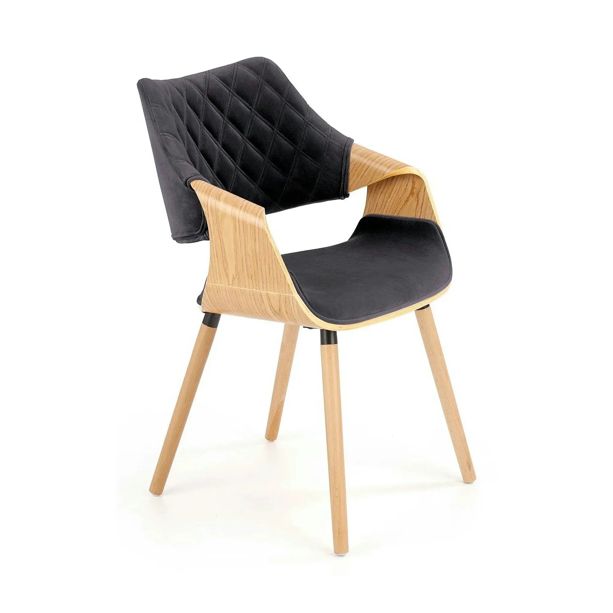 Scaun tapitat K396, negru/stejar, stofa catifelata/placaj, 56x55x77 cm