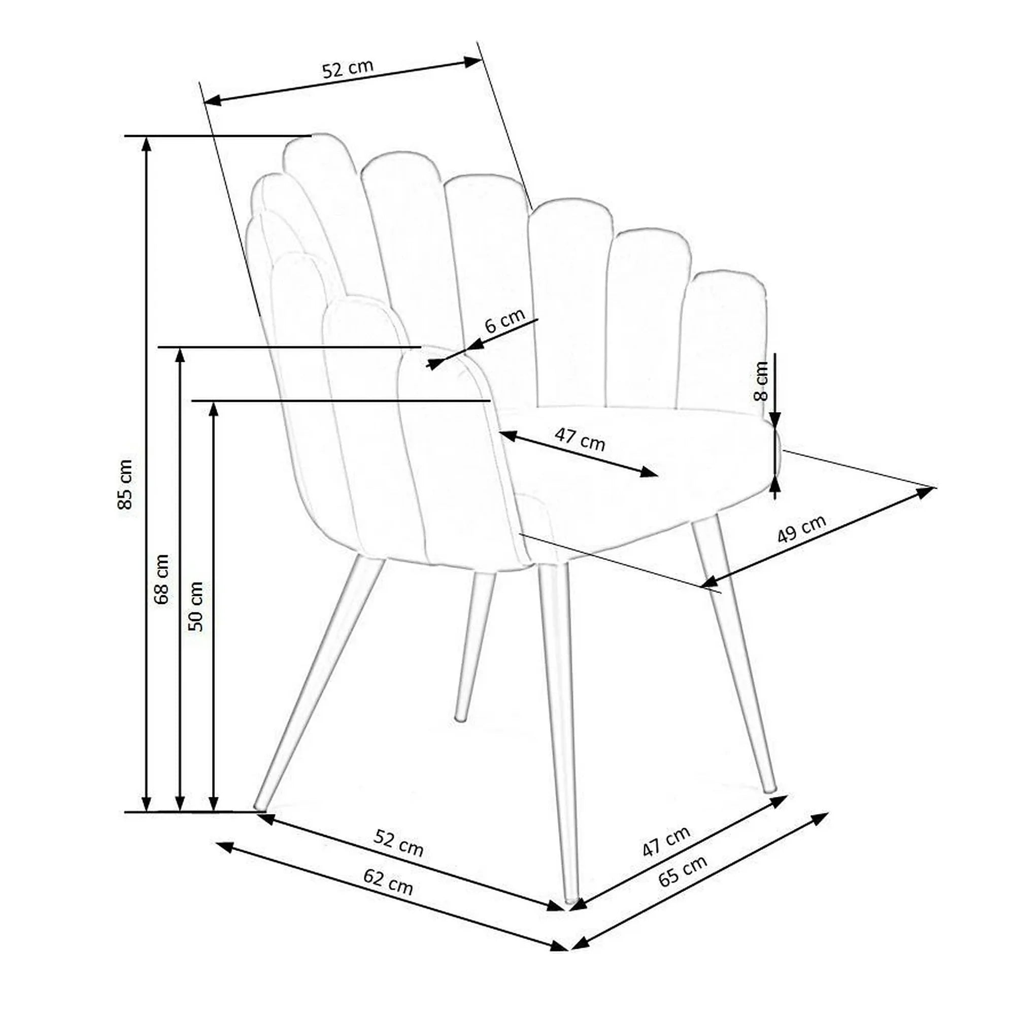 Scaun tapitat K410, galben mustar, stofa catifelata, 65x62x85 cm