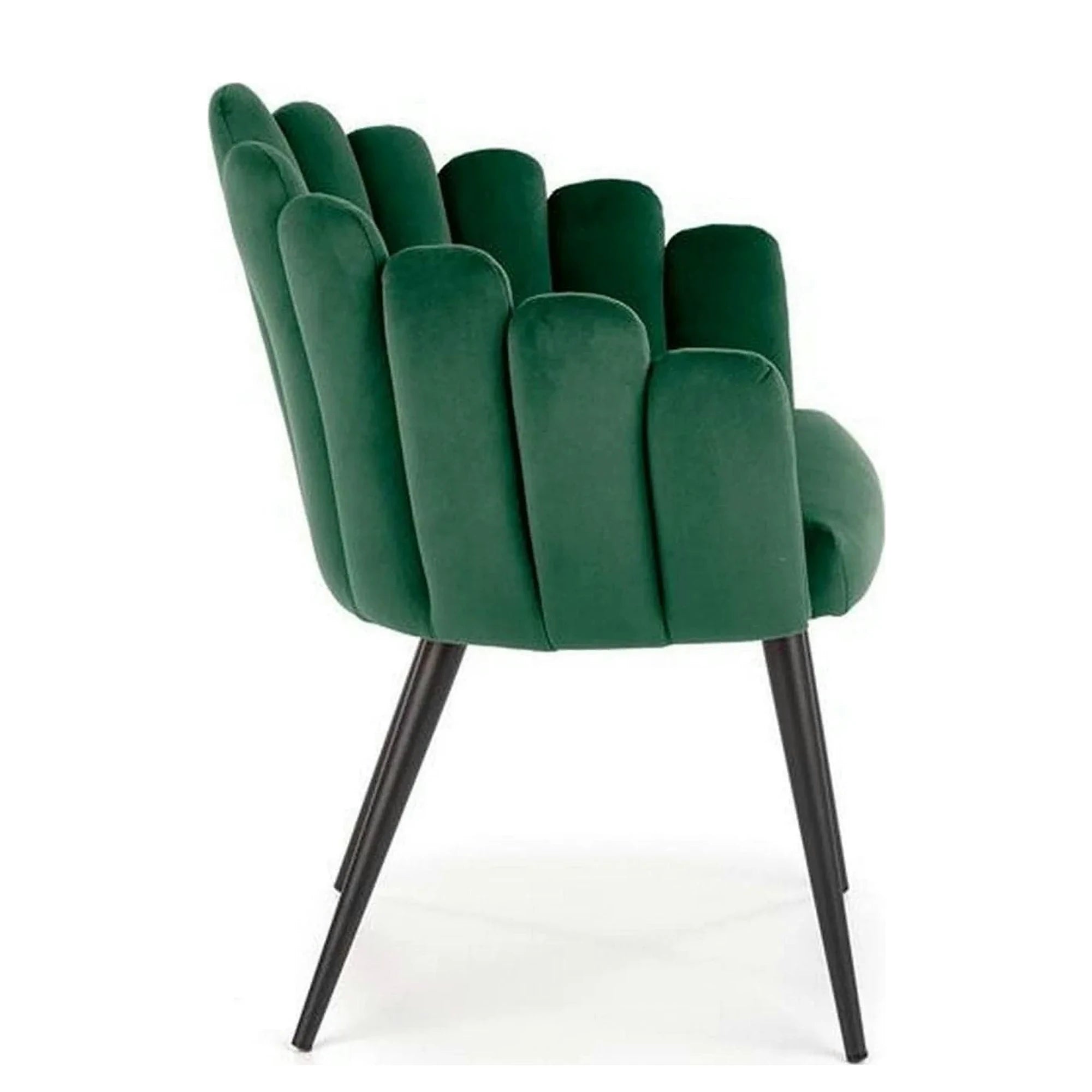 Scaun tapitat K410, verde/negru, stofa catifelata/metal, 65x62x85 cm