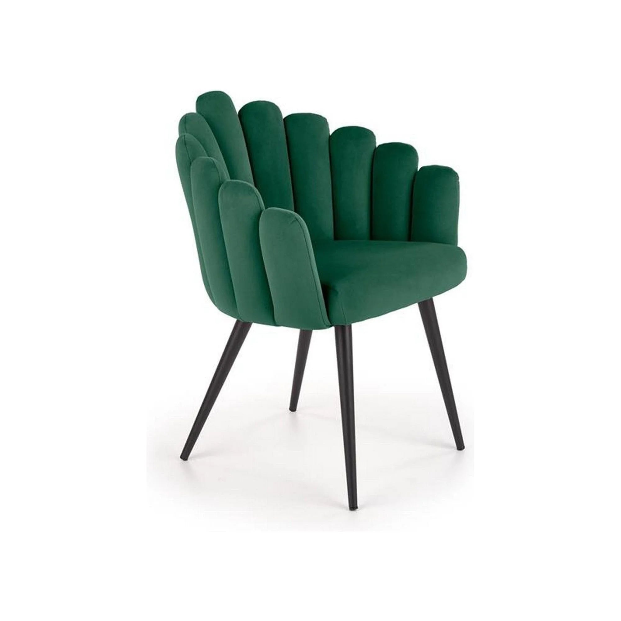 Scaun tapitat K410, verde/negru, stofa catifelata/metal, 65x62x85 cm