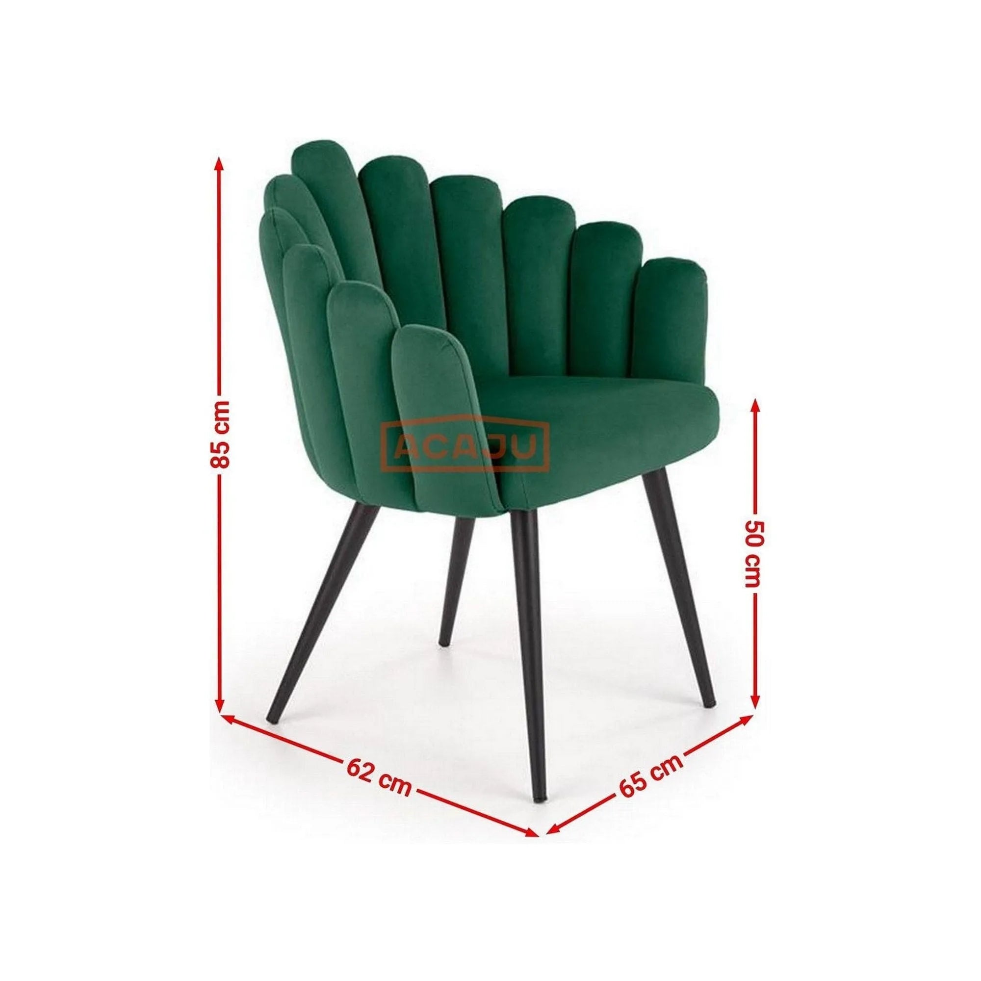 Scaun tapitat K410, verde/negru, stofa catifelata/metal, 65x62x85 cm