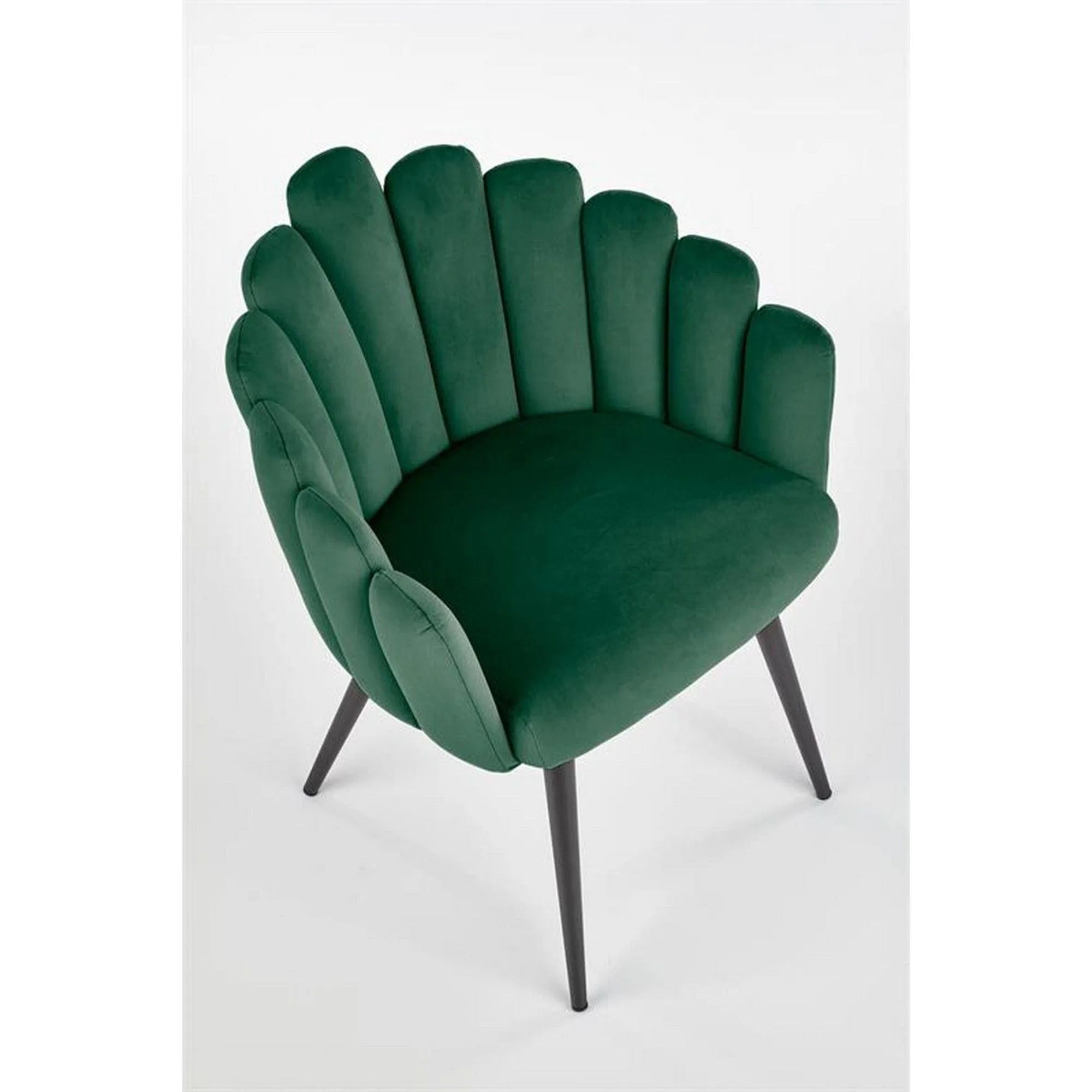 Scaun tapitat K410, verde/negru, stofa catifelata/metal, 65x62x85 cm