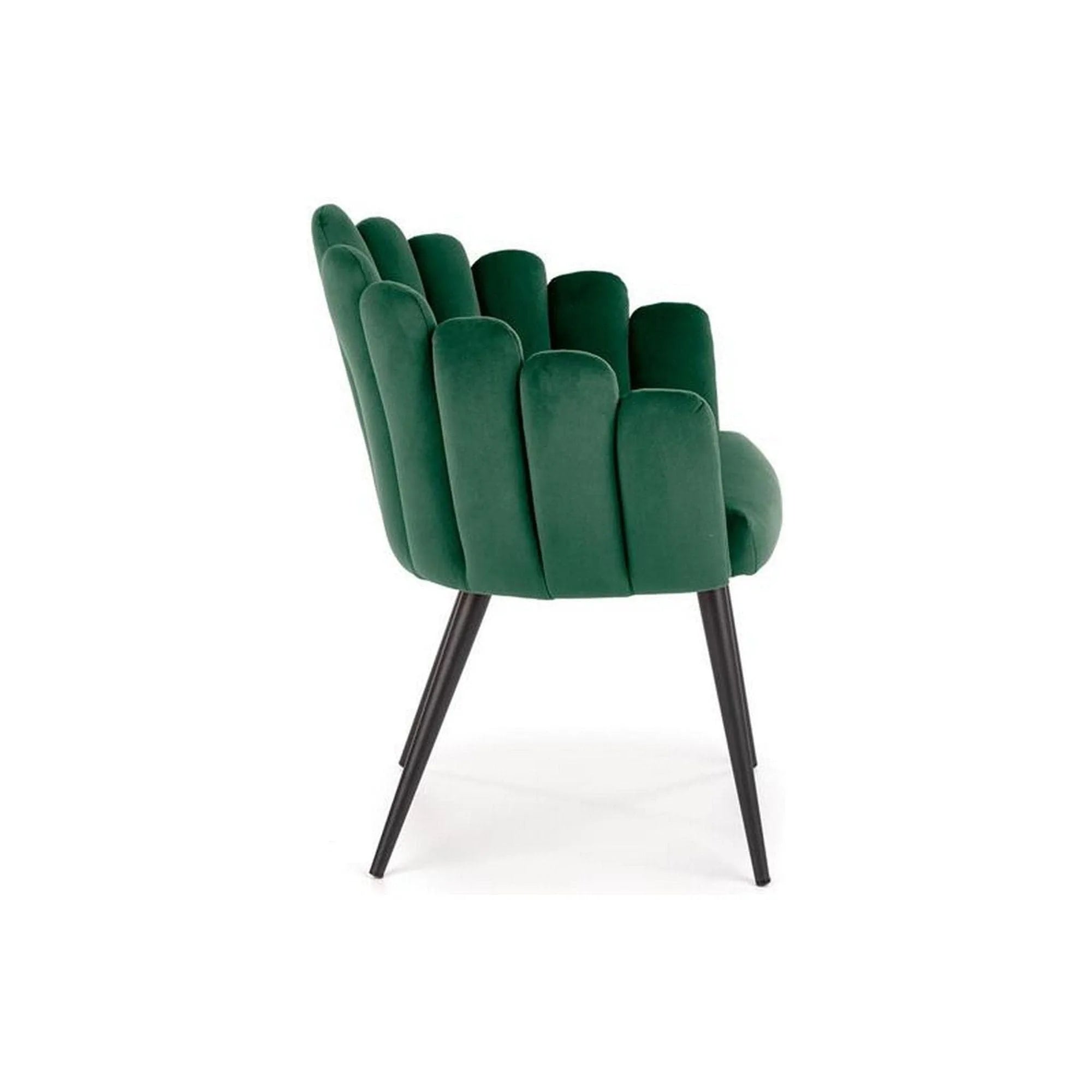 Scaun tapitat K410, verde/negru, stofa catifelata/metal, 65x62x85 cm