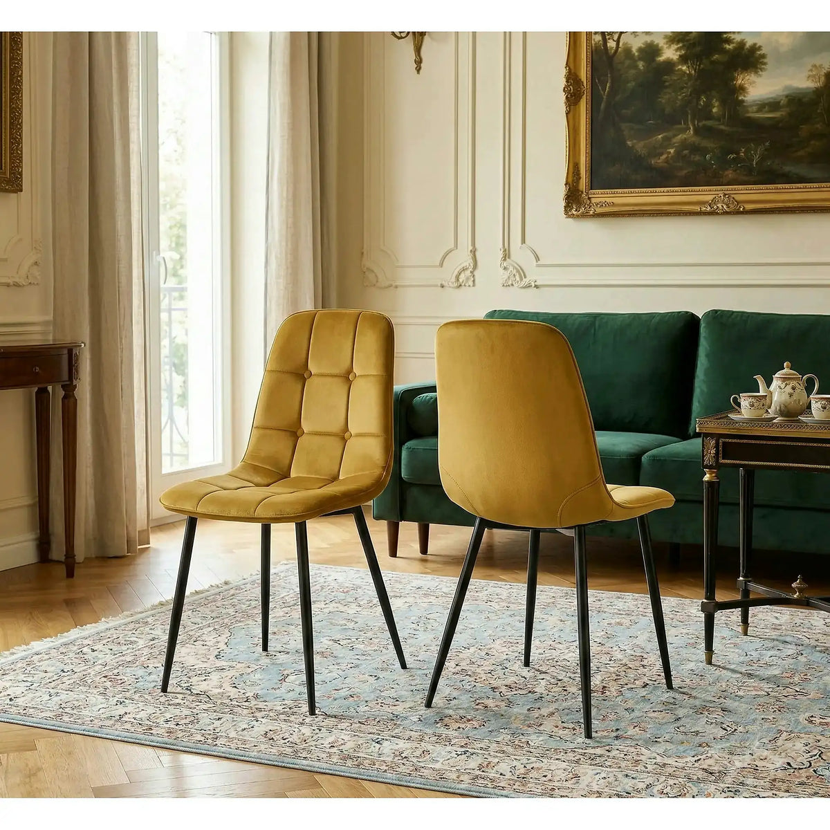 Scaun tapitat K417, galben, stofa catifelata, 44x56x87 cm