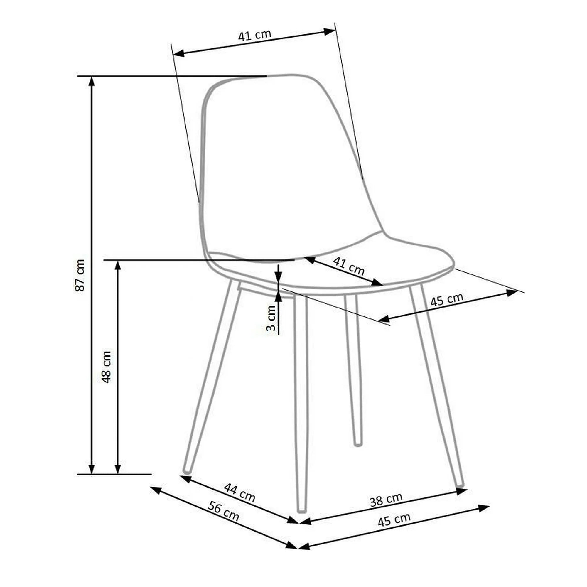 Scaun tapitat K417, gri/negru, stofa catifelata/metal, 46x56x87 cm