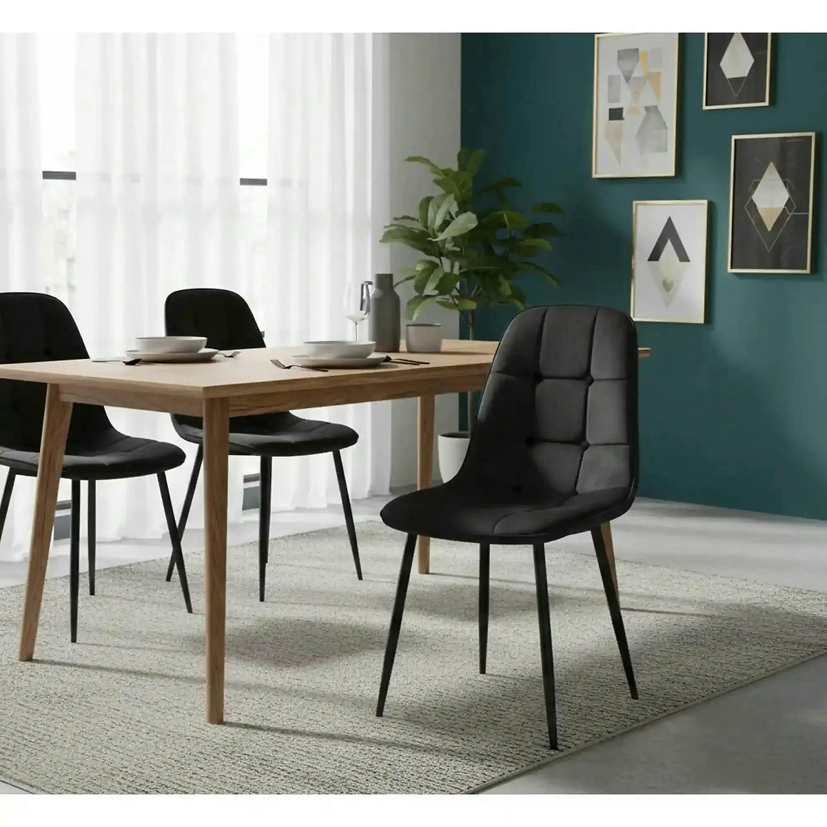 Scaun tapitat K417, negru, stofa catifelata, 44x56x87 cm