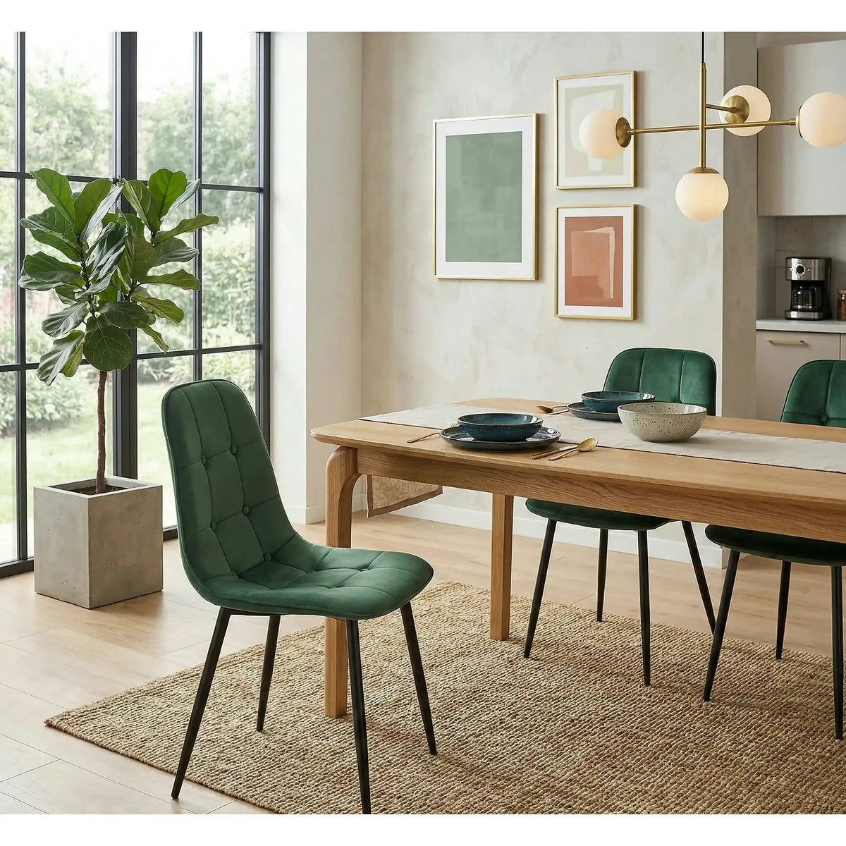 Scaun tapitat K417, verde/negru, stofa catifelata/metal, 46x56x87 cm