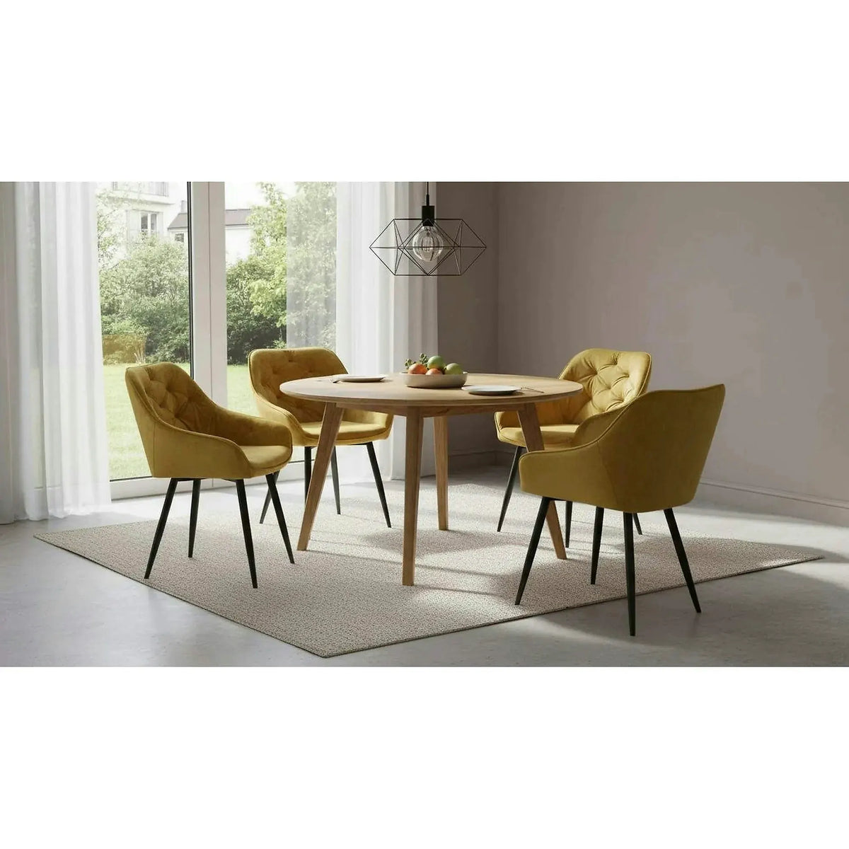 Scaun tapitat K418, galben mustar/negru, stofa clasica/metal, 56x65x81 cm