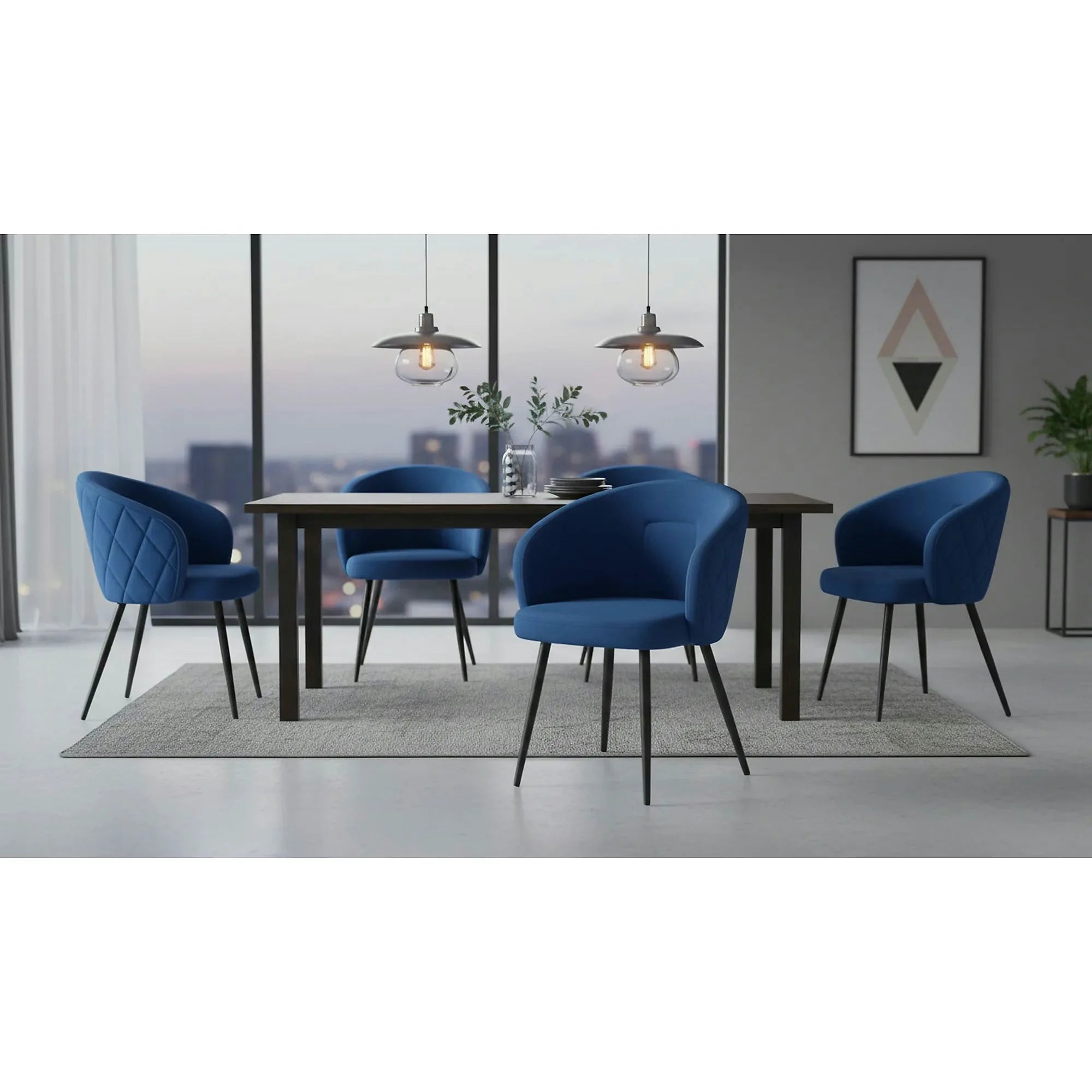 Scaun tapitat K430, albastru/negru, stofa catifelata/metal, 51x54x77 cm