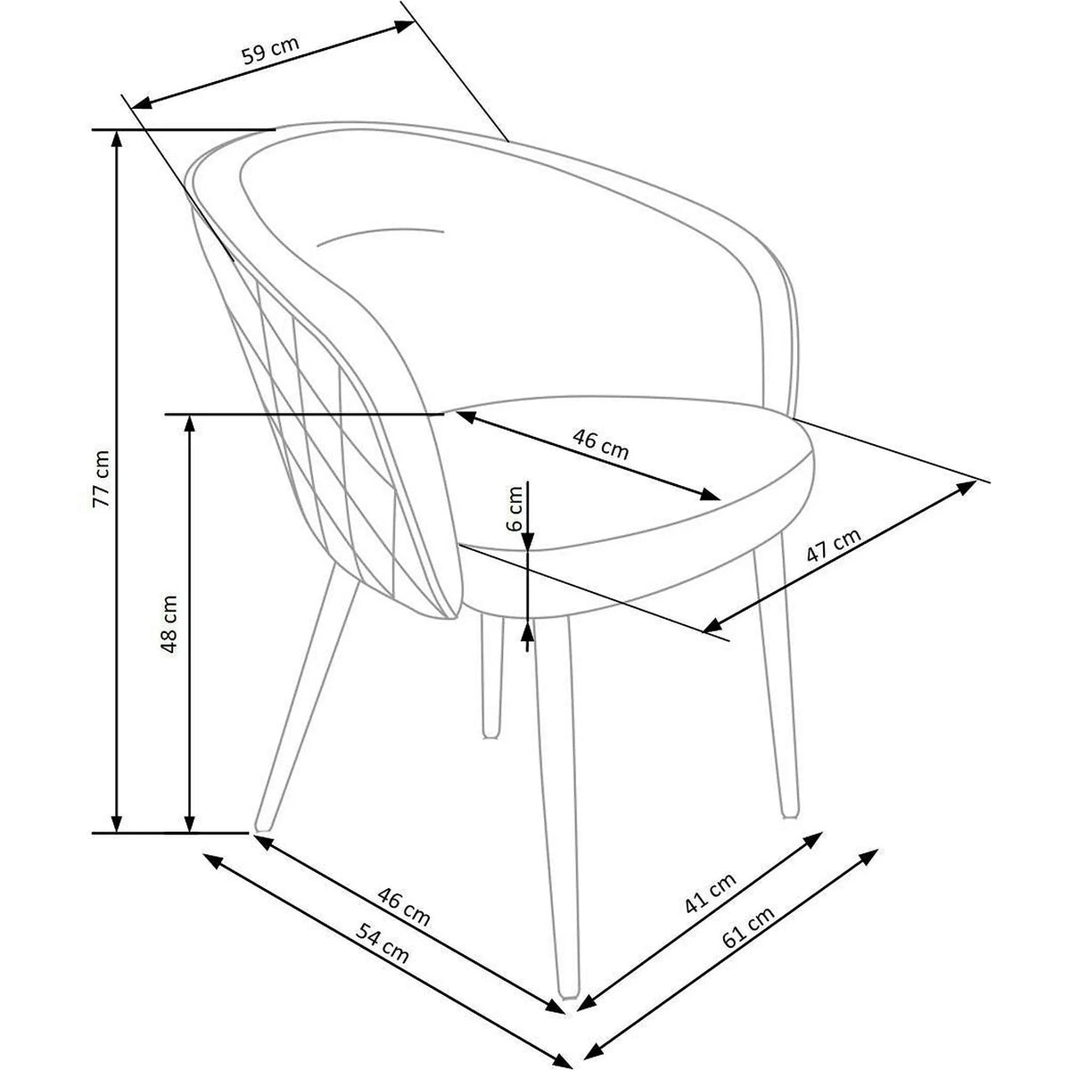 Scaun tapitat K430, albastru/negru, stofa catifelata/metal, 51x54x77 cm