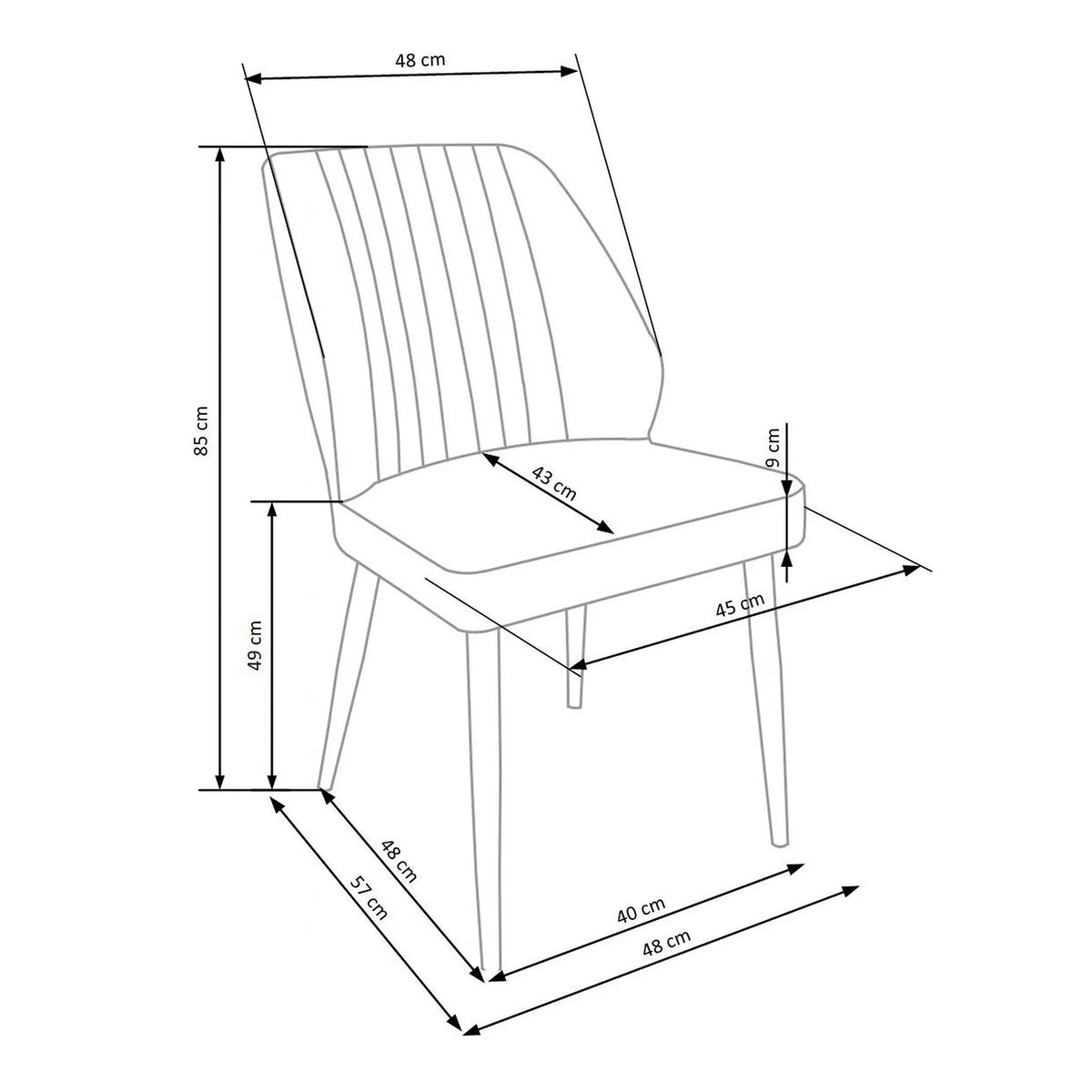 Scaun tapitat K432, albastru, stofa catifelata, 48x57x85 cm