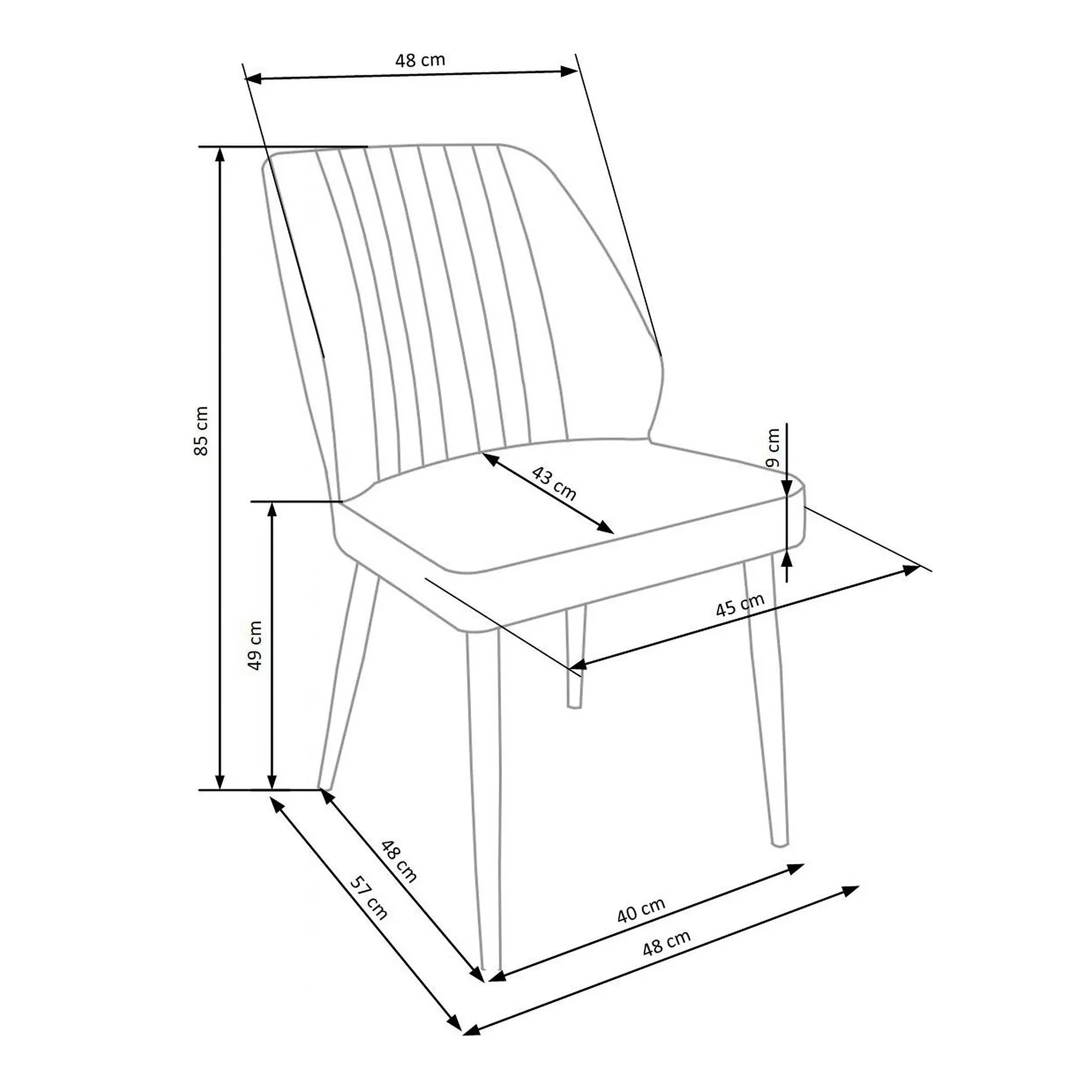 Scaun tapitat K432, albastru, stofa catifelata, 48x57x85 cm