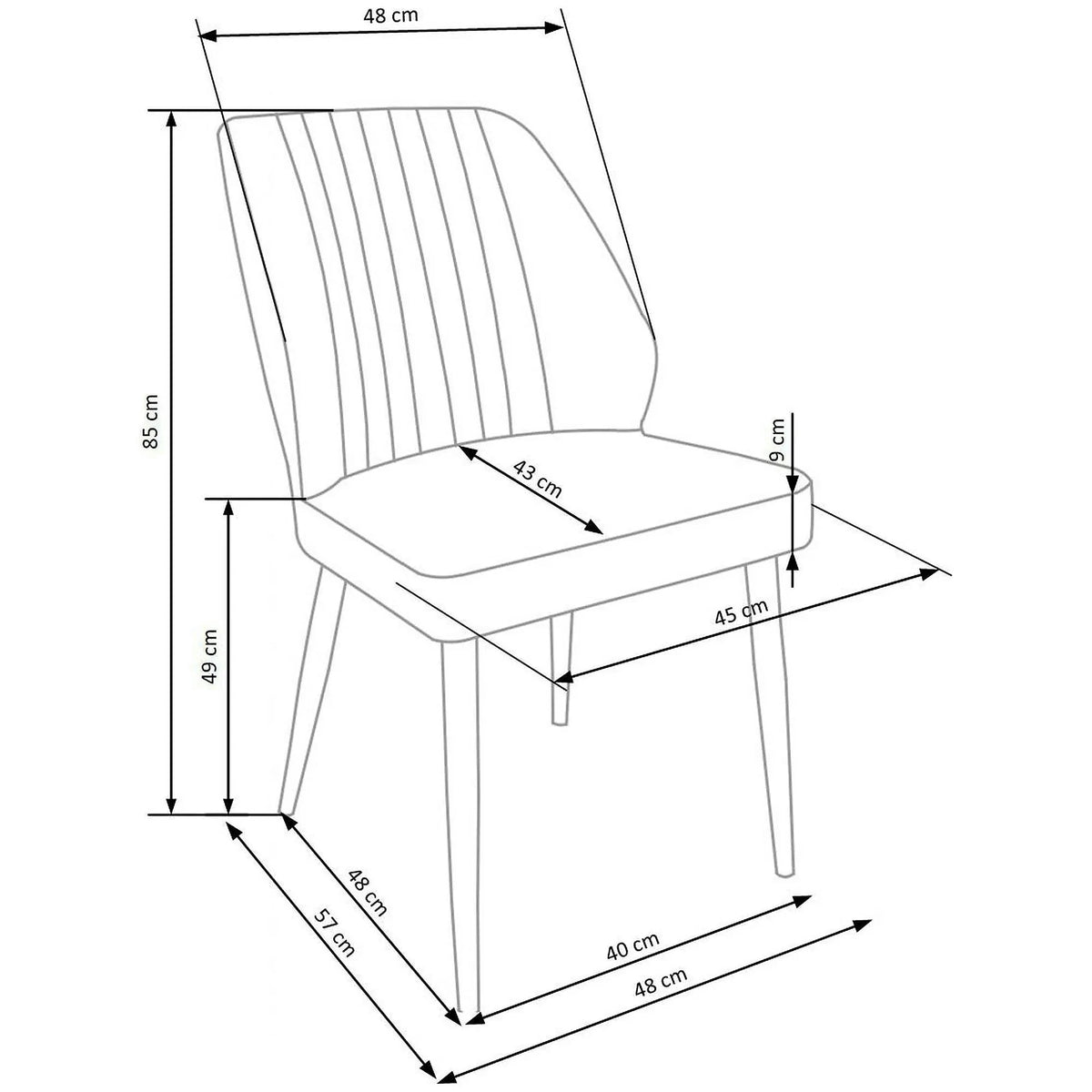 Scaun tapitat K432, albastru, stofa catifelata, 48x57x85 cm