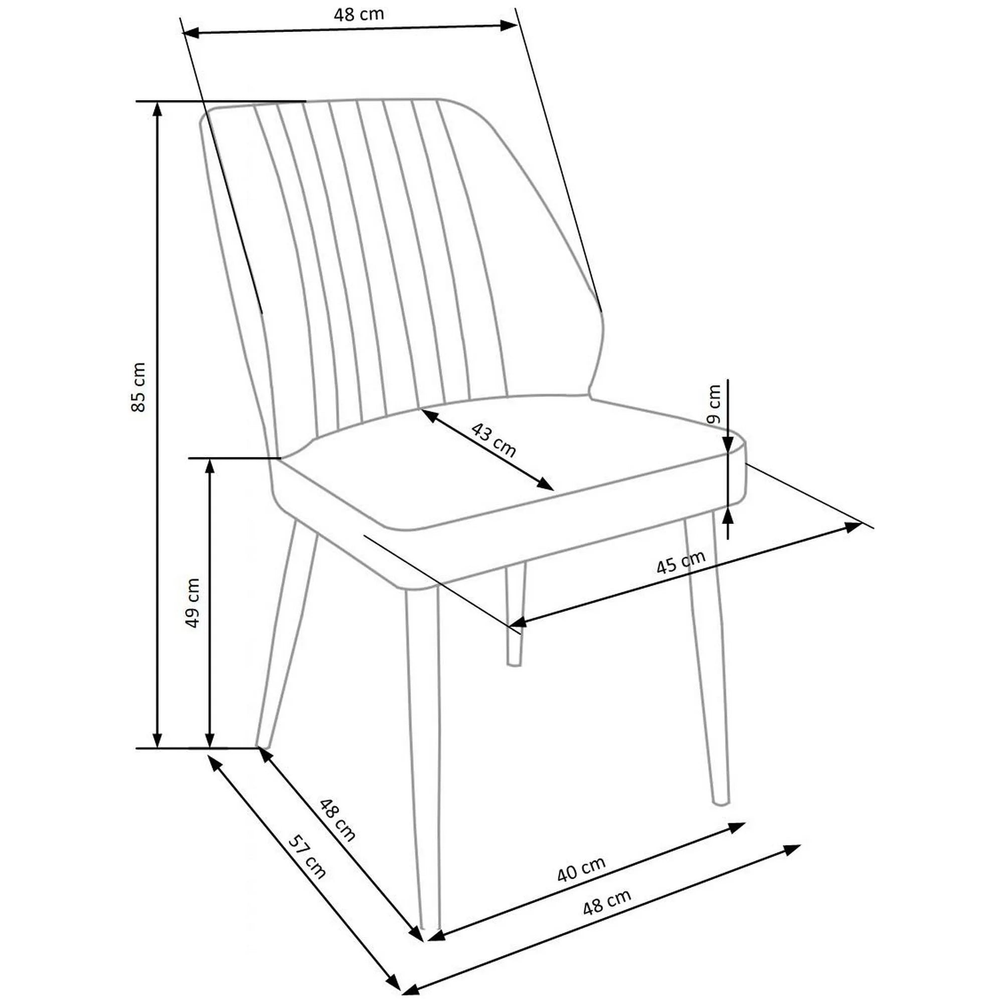 Scaun tapitat K432, albastru, stofa catifelata, 48x57x85 cm