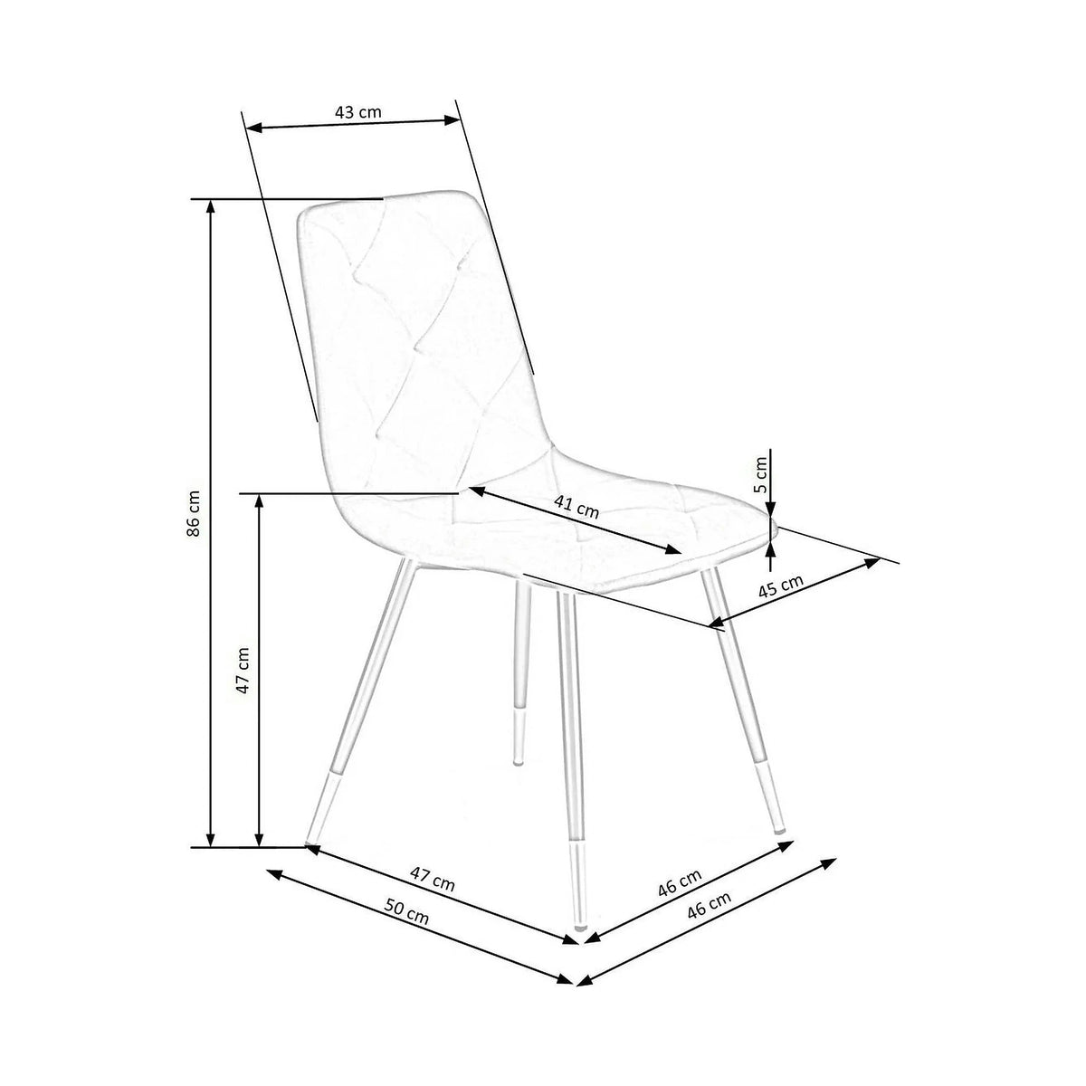 Scaun tapitat K438, galben, stofa catifelata, 45x50x86 cm