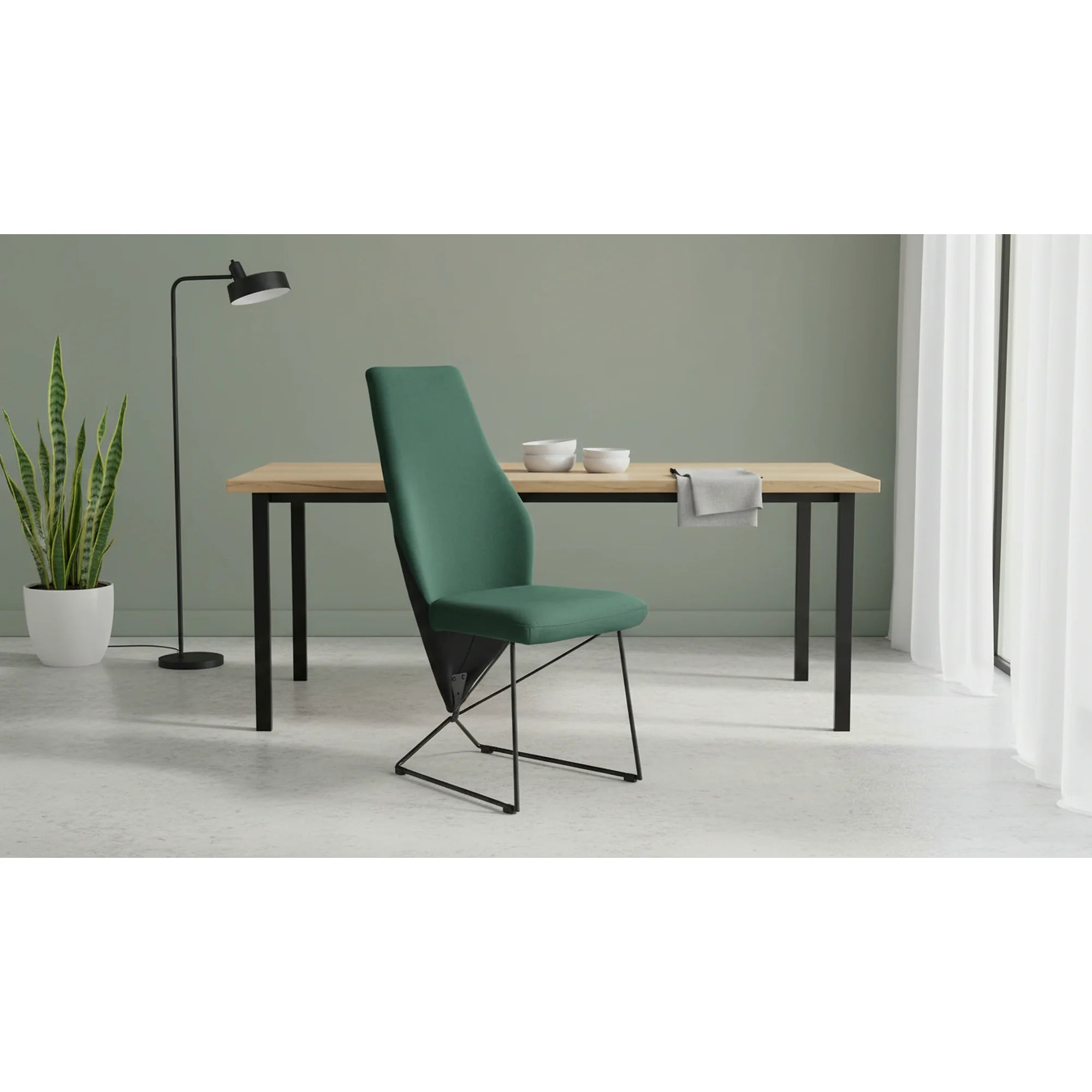 Scaun tapitat K485, verde inchis, stofa catifelata, 44x63x96 cm