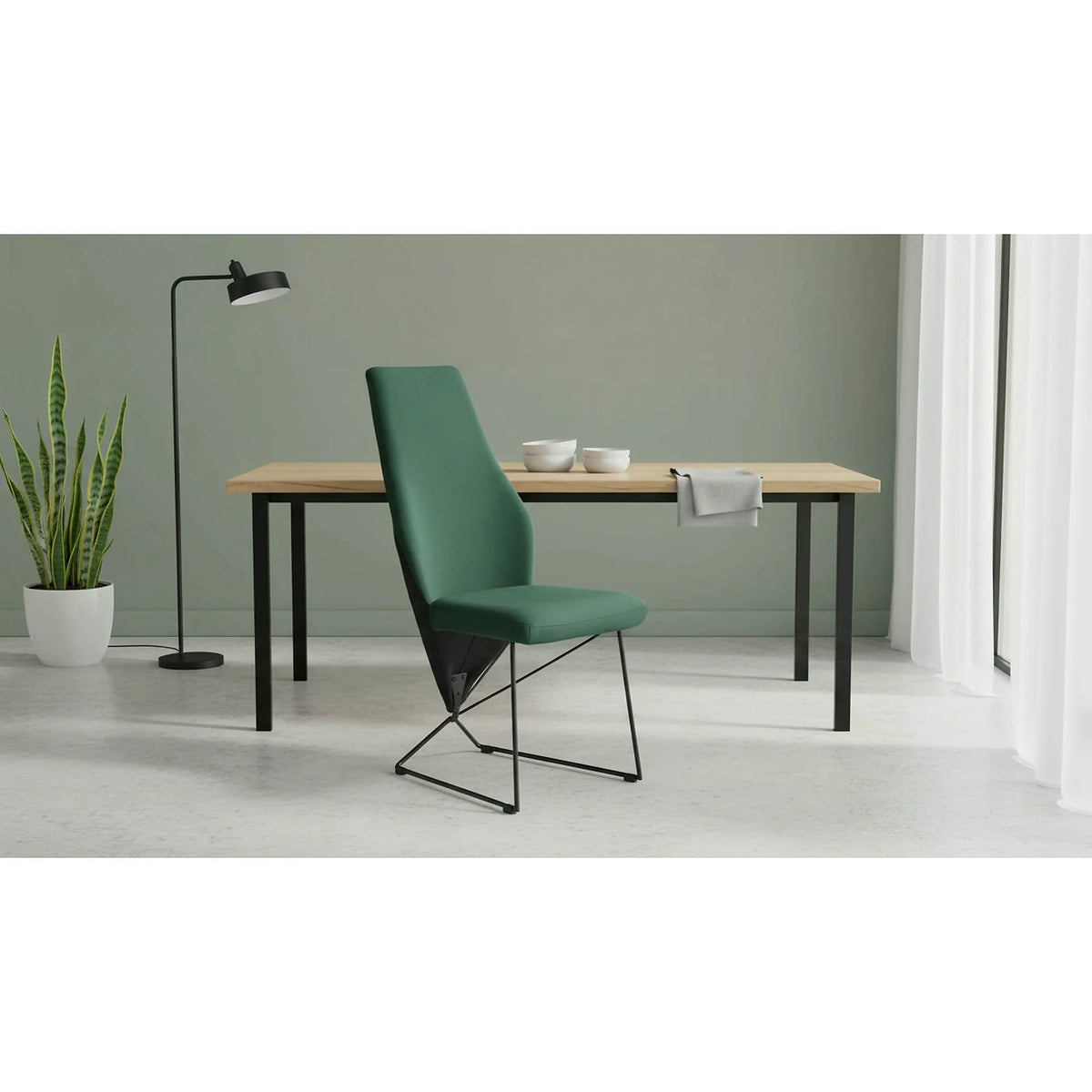 Scaun tapitat K485, verde inchis, stofa catifelata, 44x63x96 cm