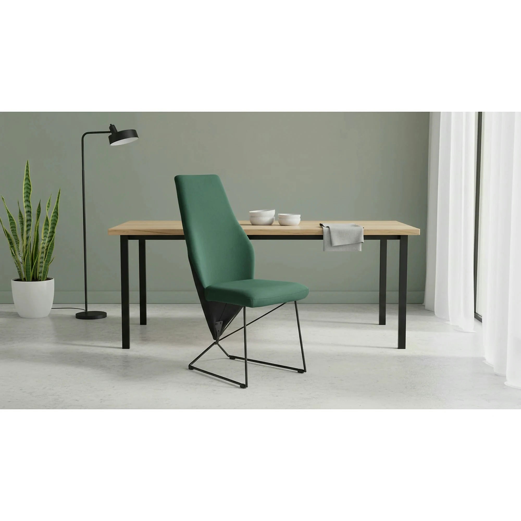 Scaun tapitat K485, verde inchis, stofa catifelata, 44x63x96 cm