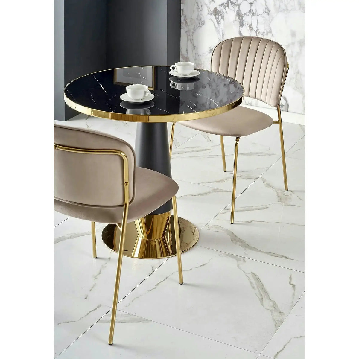 Scaun tapitat K499, bej/auriu, stofa catifelata, 47x56x85 cm