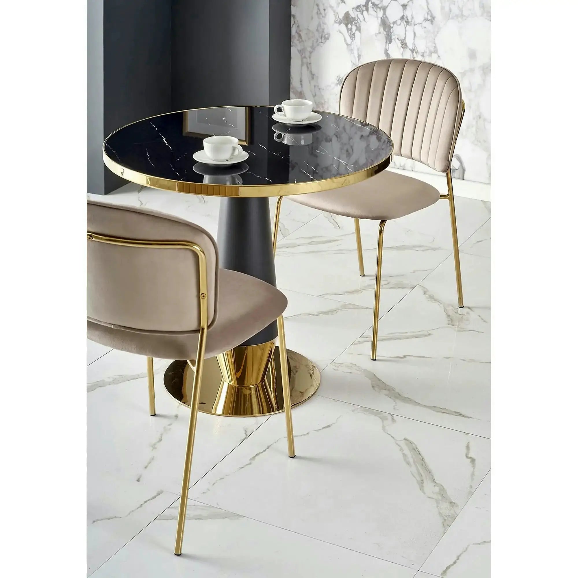 Scaun tapitat K499, bej/auriu, stofa catifelata, 47x56x85 cm