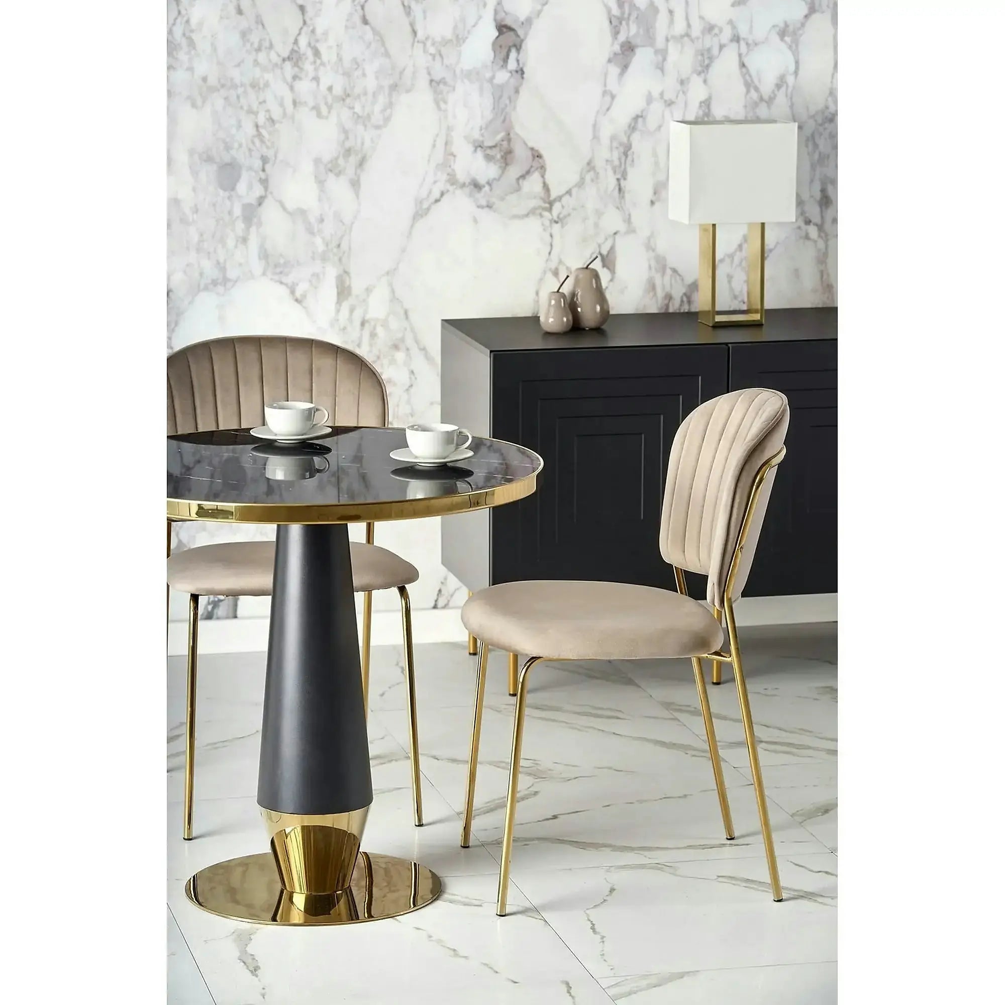 Scaun tapitat K499, bej/auriu, stofa catifelata, 47x56x85 cm