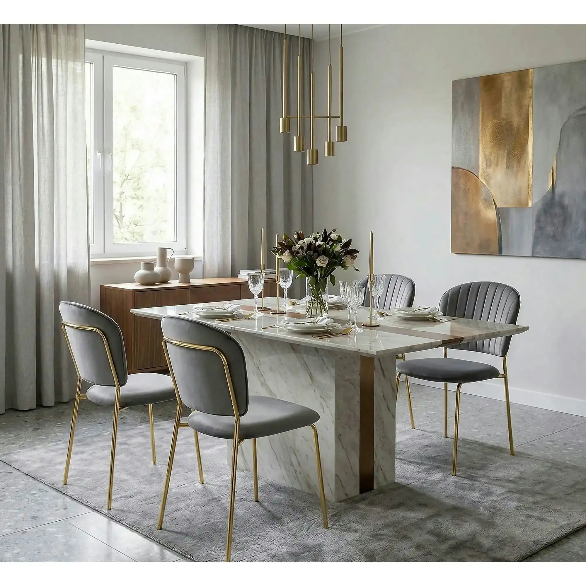 Scaun tapitat K499, gri/auriu, stofa catifelata, 47x56x85 cm