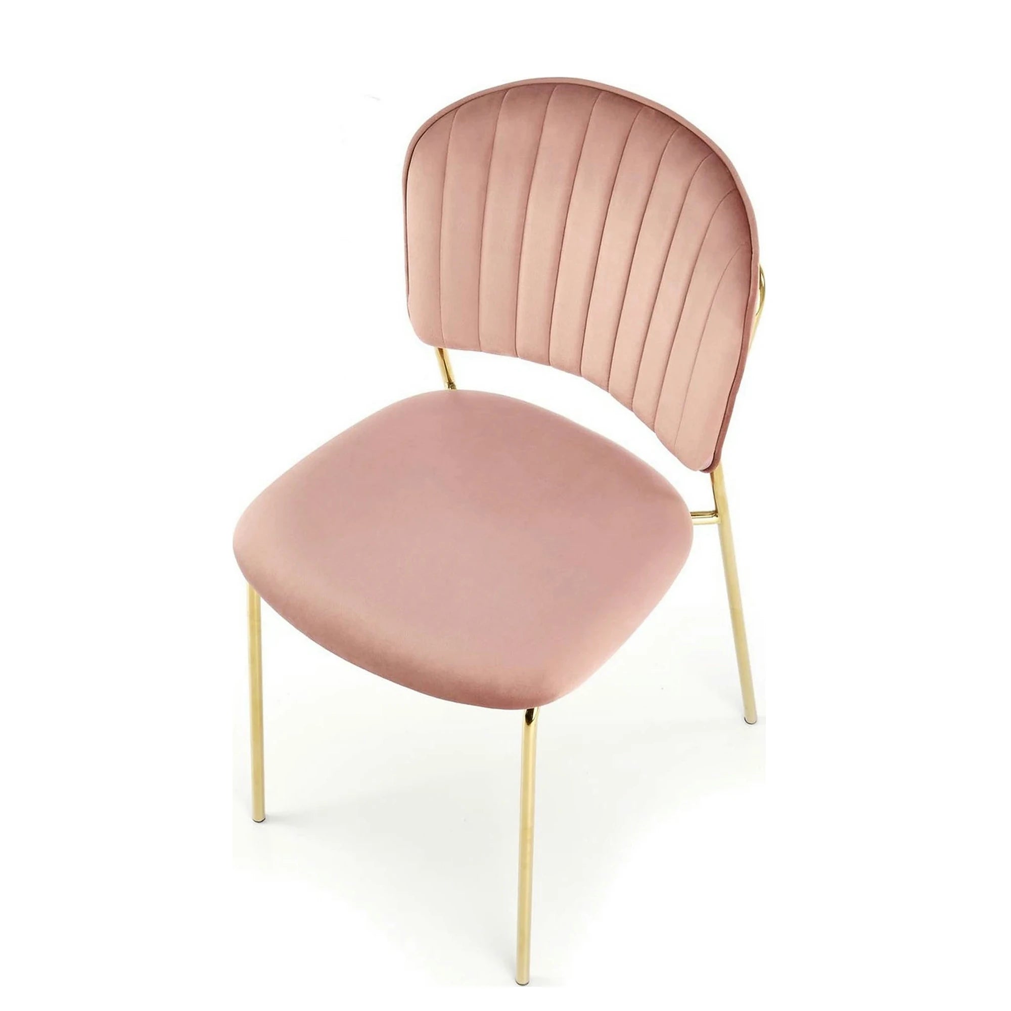 Scaun tapitat K499, roz/auriu, stofa catifelata, 47x56x85 cm