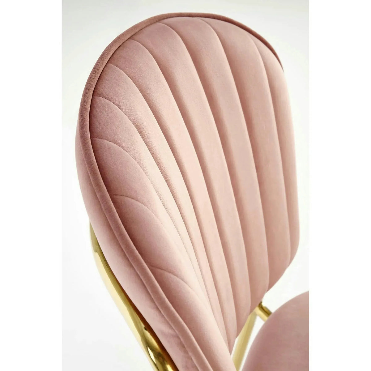 Scaun tapitat K499, roz/auriu, stofa catifelata, 47x56x85 cm