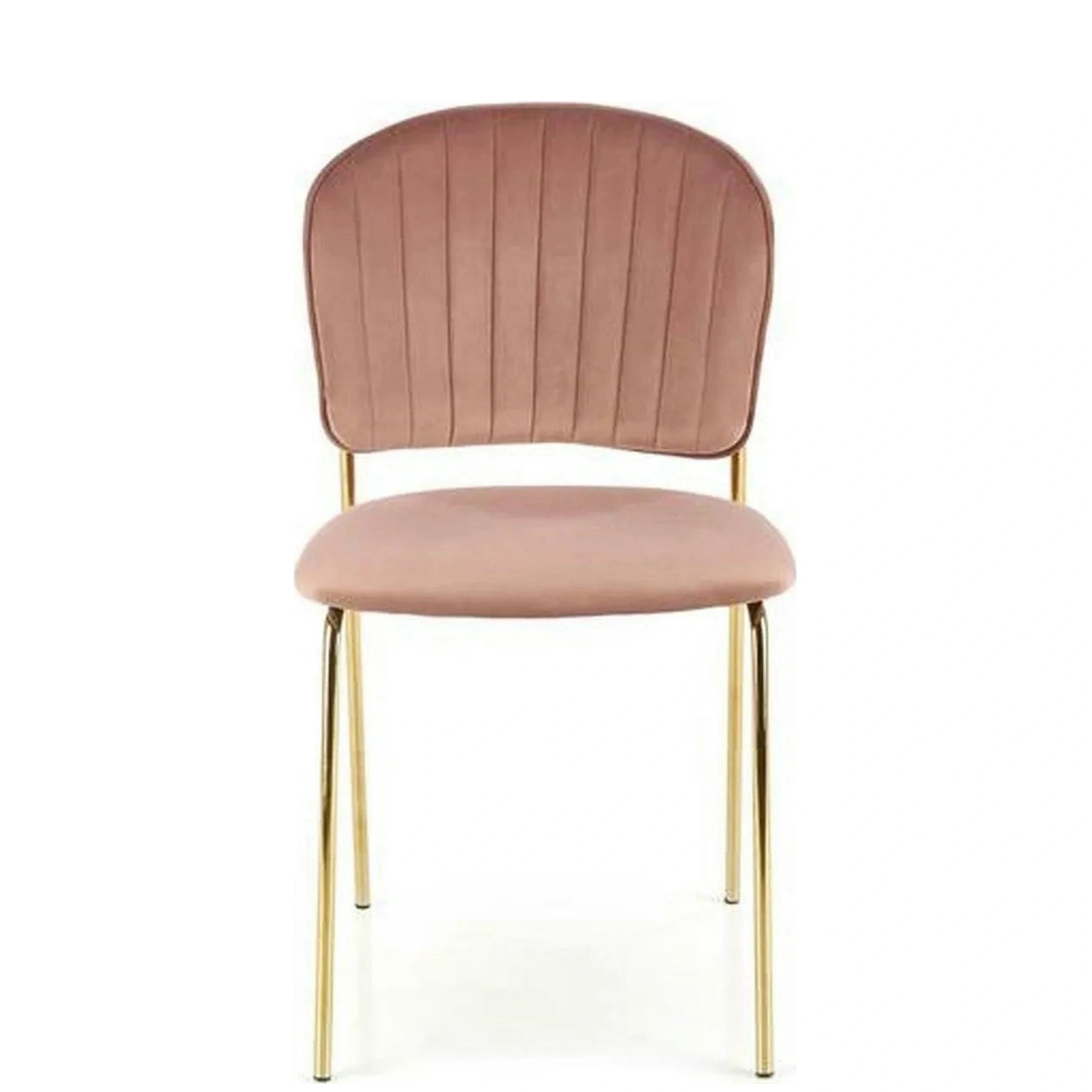 Scaun tapitat K499, roz/auriu, stofa catifelata, 47x56x85 cm