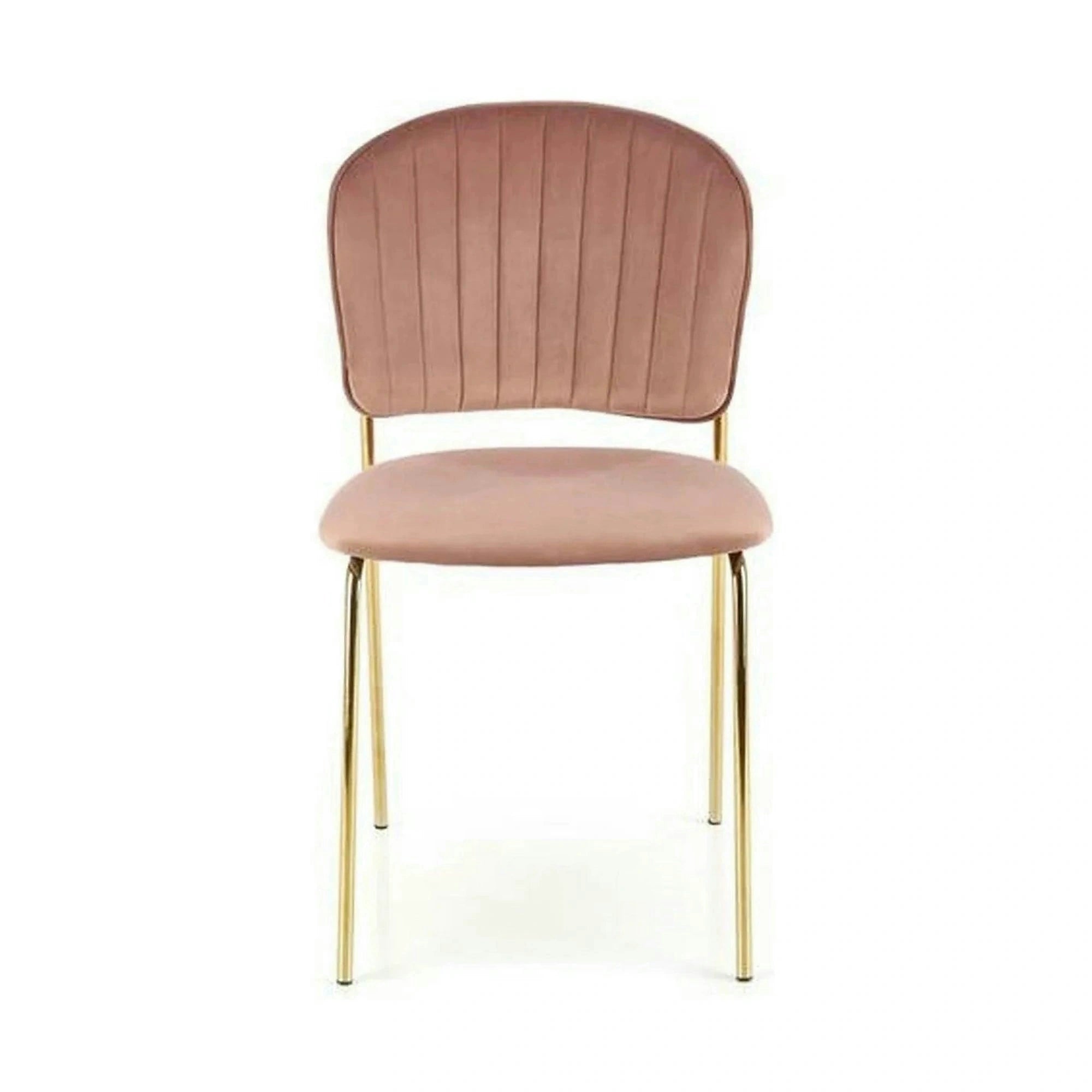 Scaun tapitat K499, roz/auriu, stofa catifelata, 47x56x85 cm