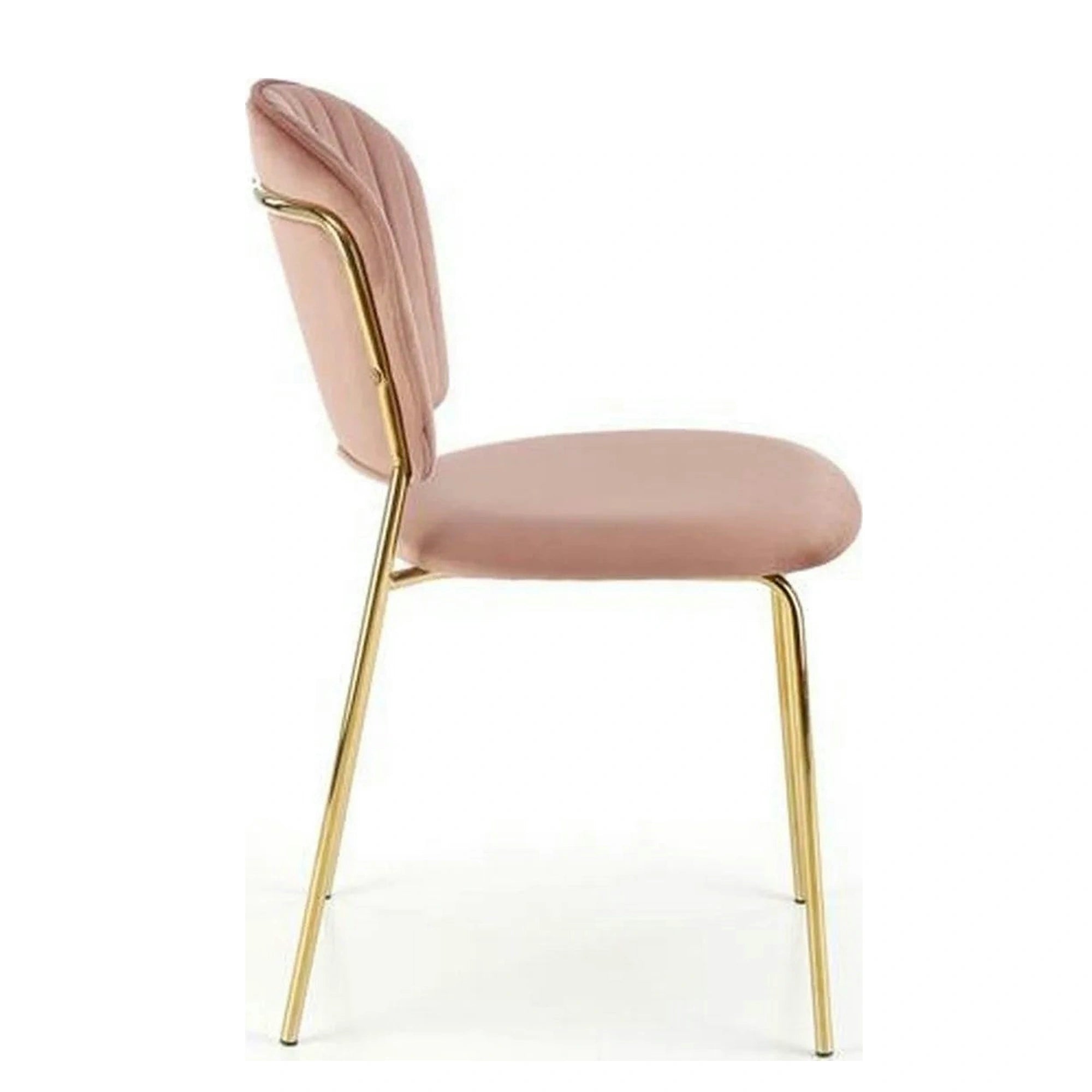 Scaun tapitat K499, roz/auriu, stofa catifelata, 47x56x85 cm