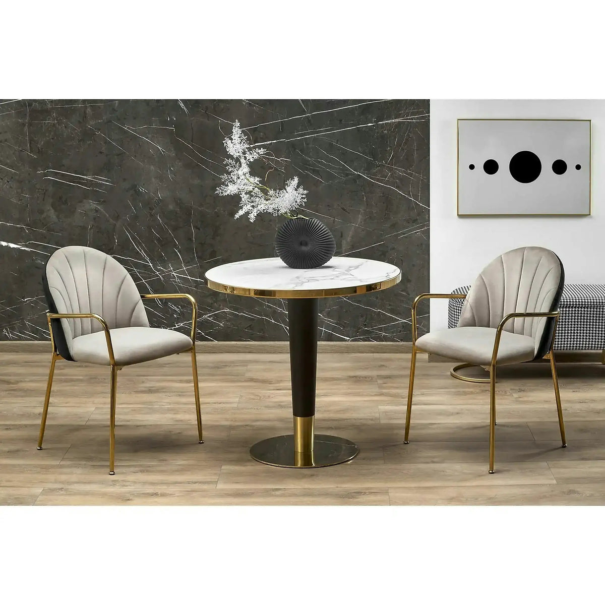 Scaun tapitat K500, bej/auriu, stofa catifelata, 53x57x80 cm