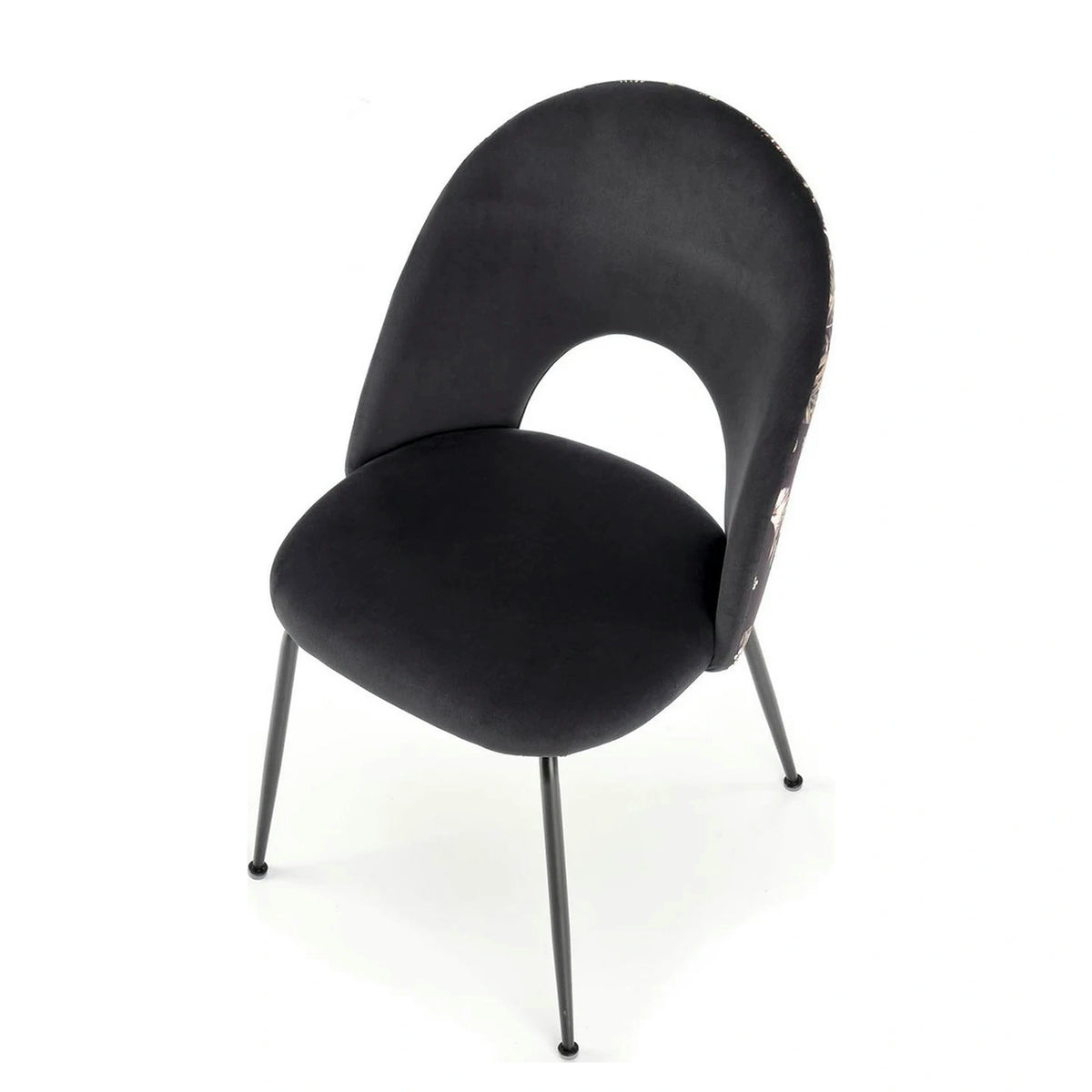 Scaun tapitat K505, negru, cu imprimeu floral, stofa catifelata, 51x55x86 cm
