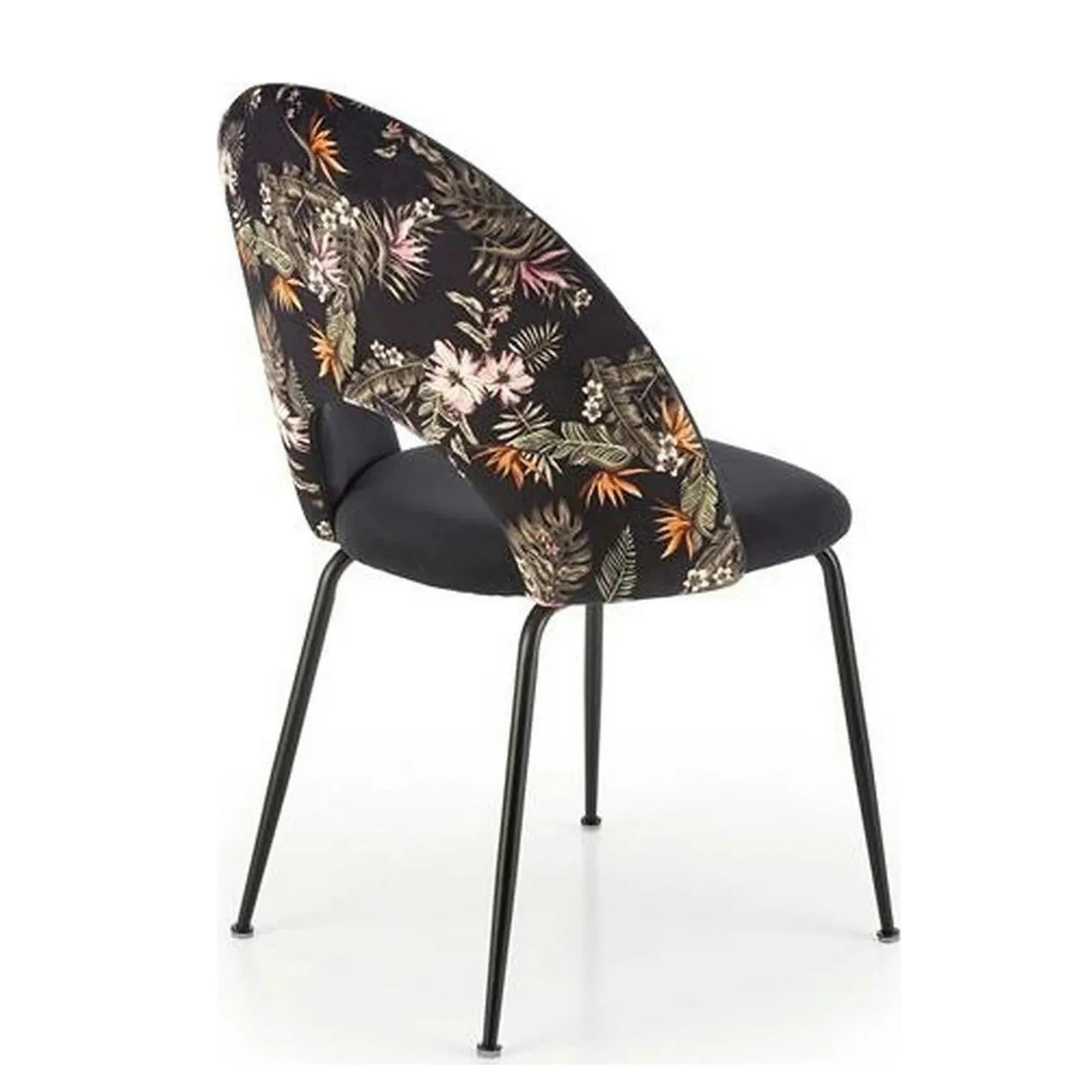 Scaun tapitat K505, negru, cu imprimeu floral, stofa catifelata, 51x55x86 cm