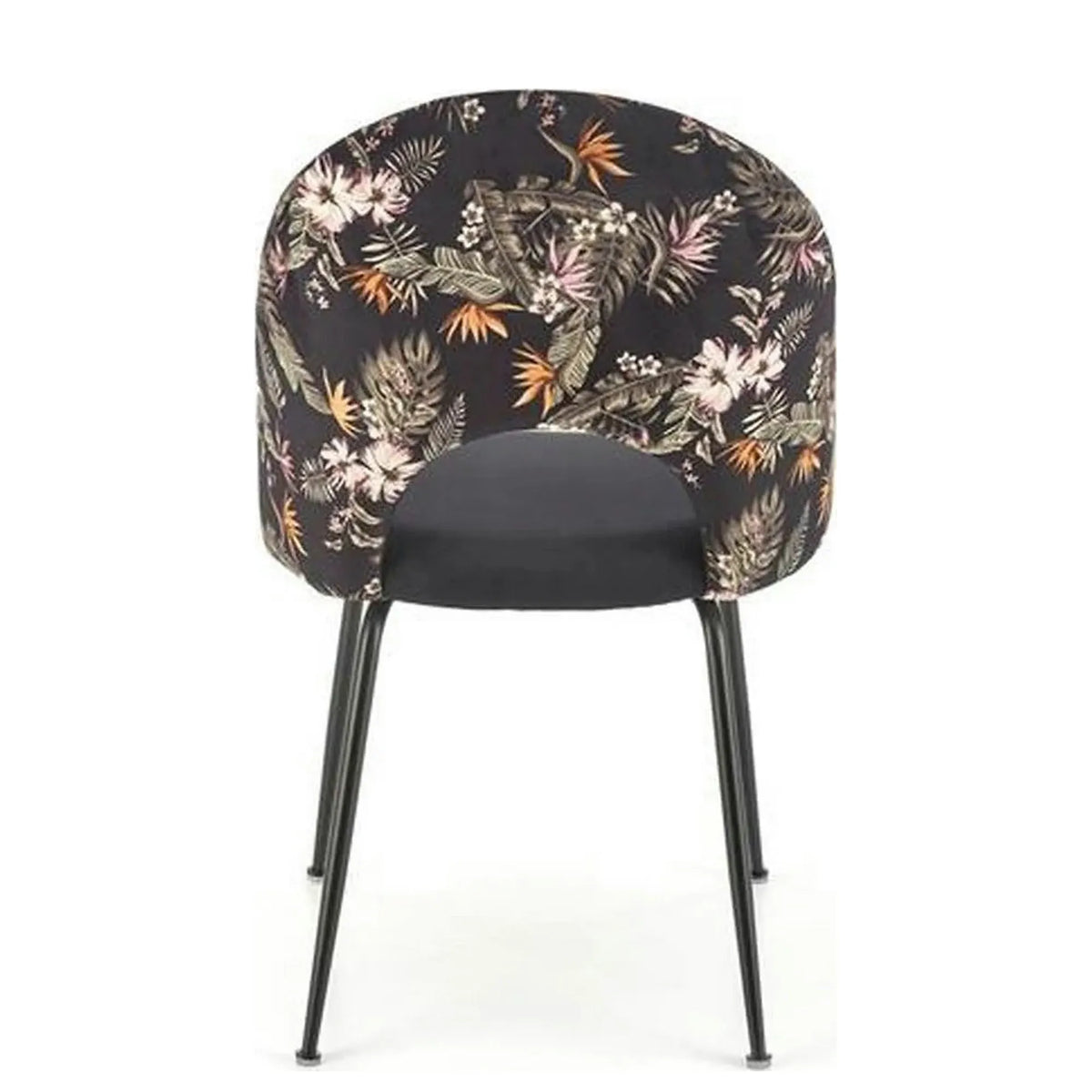 Scaun tapitat K505, negru, cu imprimeu floral, stofa catifelata, 51x55x86 cm