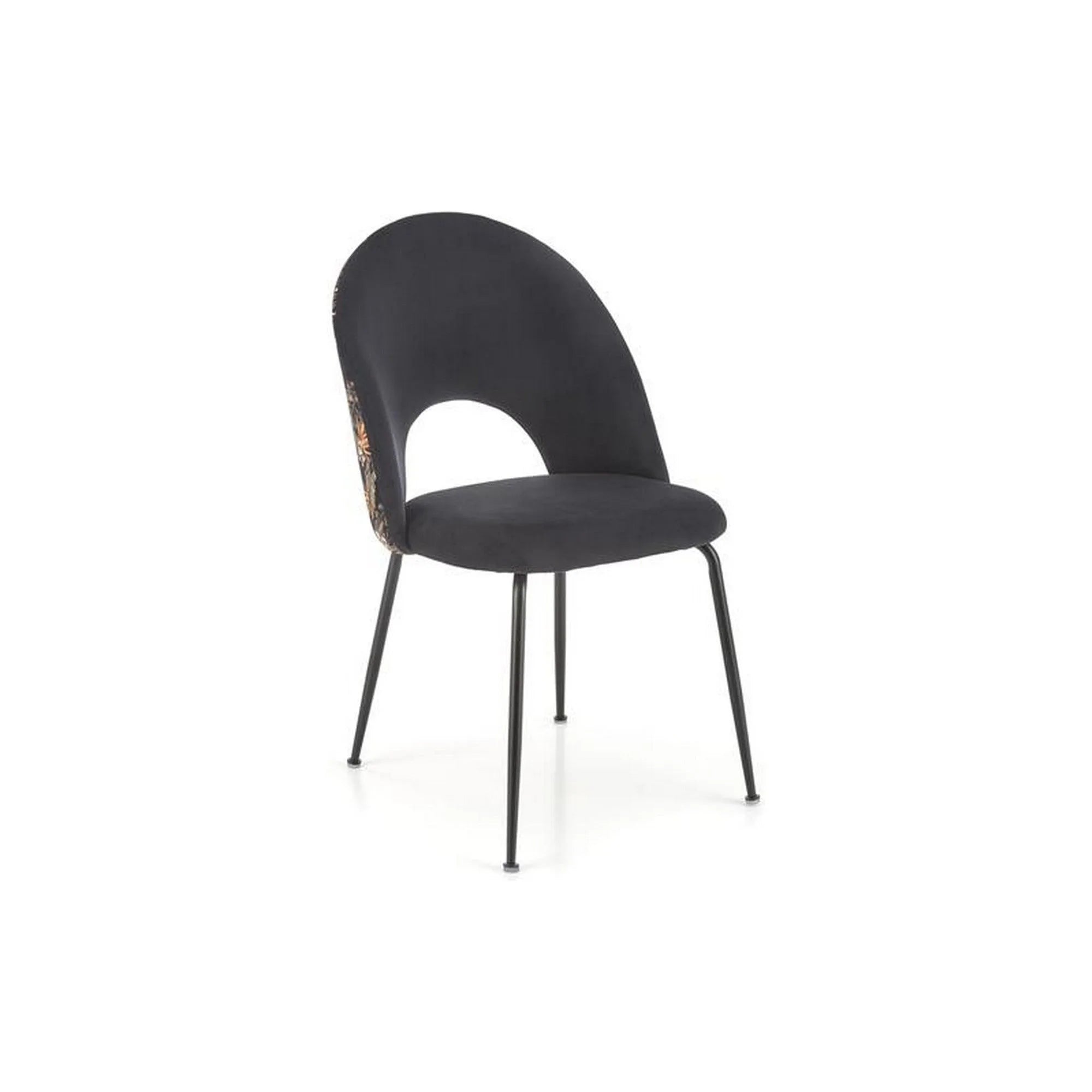 Scaun tapitat K505, negru, cu imprimeu floral, stofa catifelata, 51x55x86 cm
